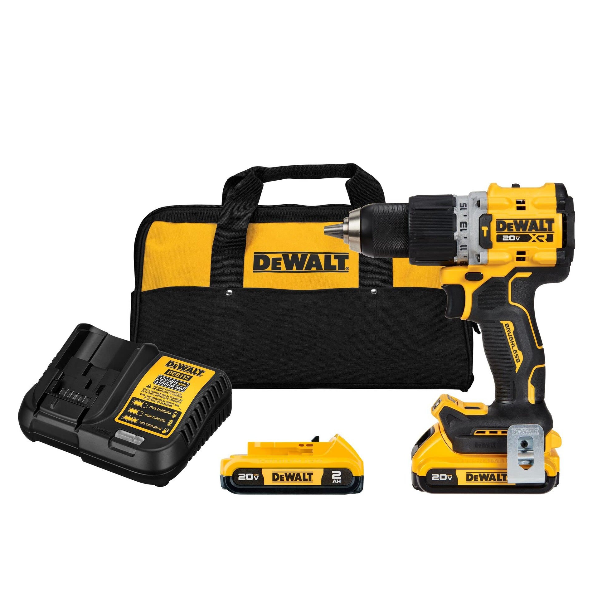 DEWALT Kit Taladro Rotomartillo Atornillador Inalámbrico 1/2" (13mm), Incluye 2 Baterías, Cargador y Bolsa de Herramientas, 20V Máx, DCD805D2