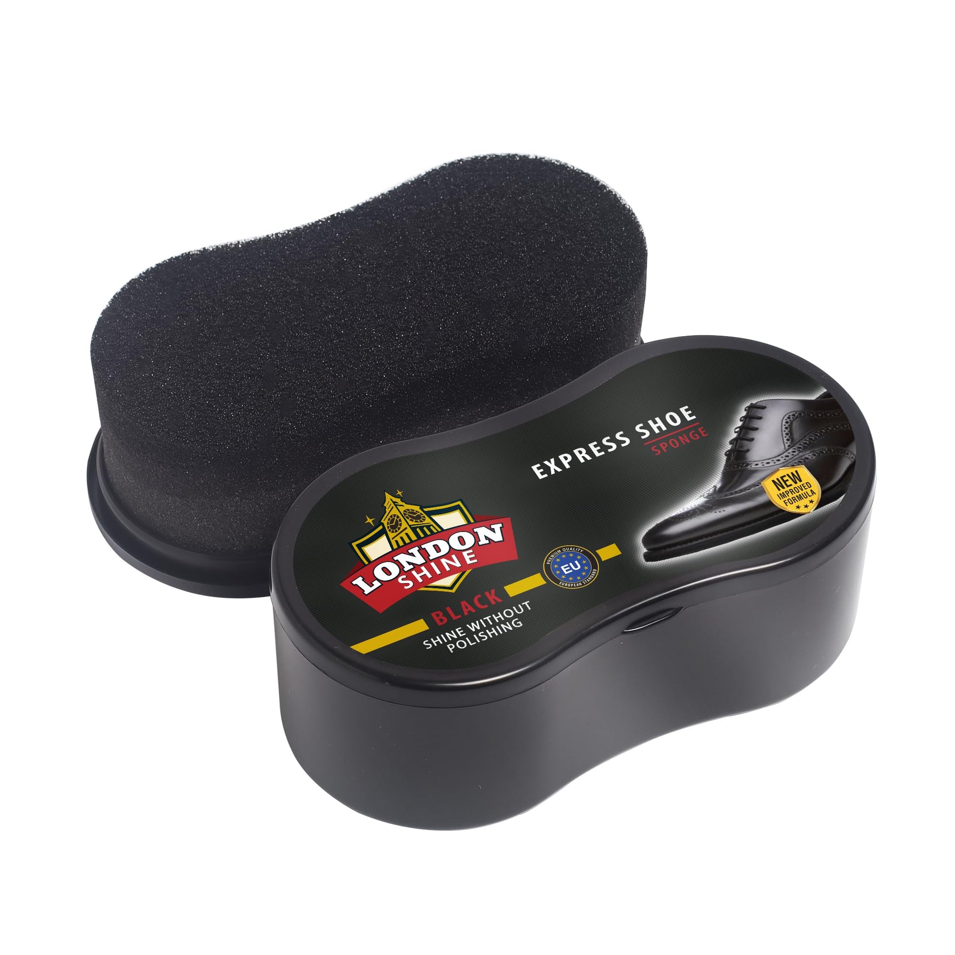 Express Shoe Shine Sponge | Instant Shoe Shiner | Cuidado de zapatos de piel, botas y accesorios de piel | Producto de cuidado de piel de primera calidad. Brillo de zapatos sin pulir., Negro -, 60