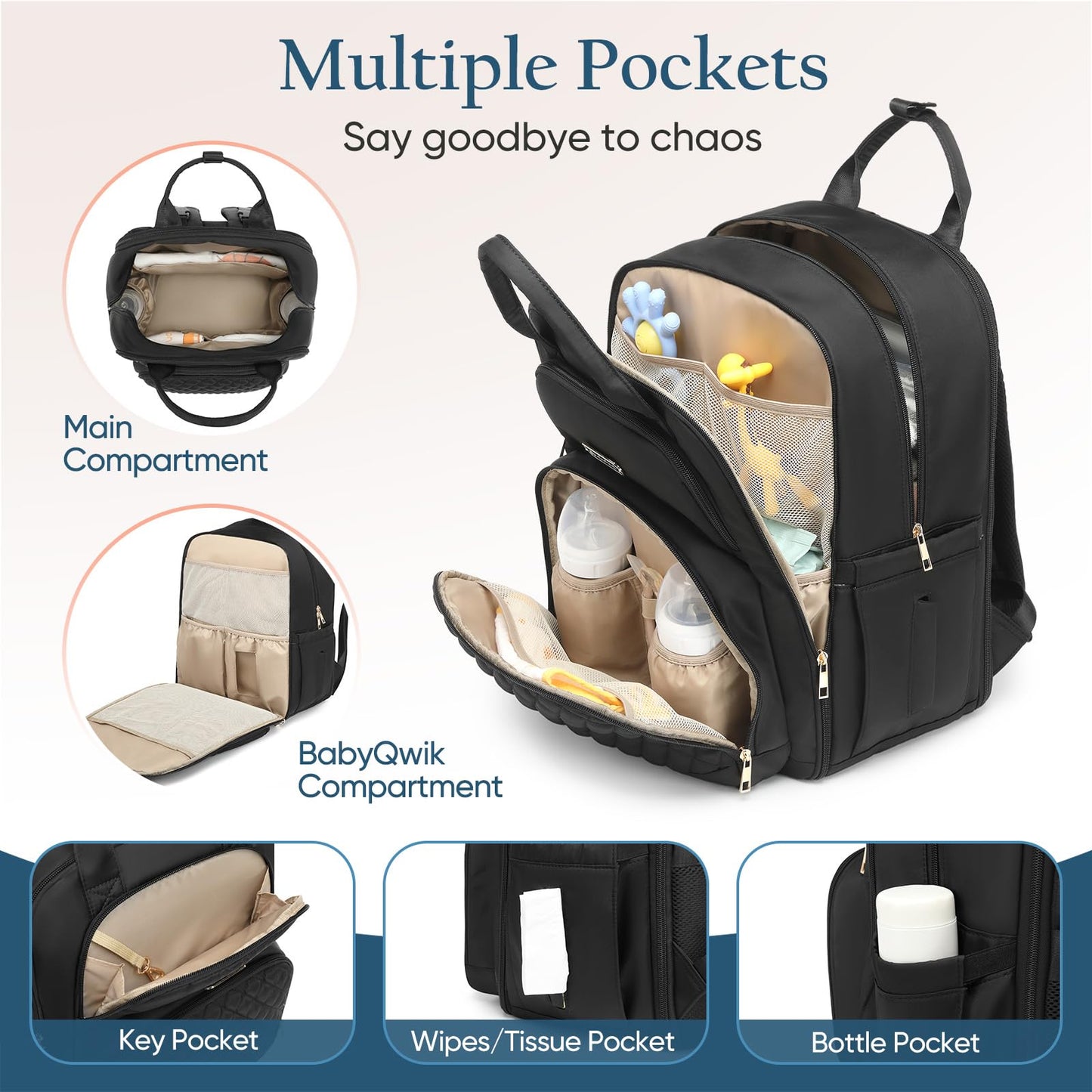 Qualyphant - Mochila de pañales extra grande para 2 niños gemelos (Expandible de 30-38L) - Mochila de viaje para bebé con cambiador para mamá o papá (Acolchada, resistente al agua, color negro)