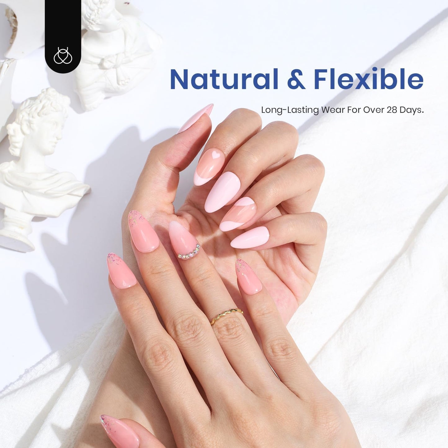 Kit de uñas de gel Beetles Almendra: 504 piezas Kit de uñas de gel Beetles Juego de extensiones de uñas fácil Etch X Puntas de uñas cortas, medianas, almendra, puntas de uñas medio mate Pegamento para uñas 5 en 1 Lámpara de uñas UV LED DIY