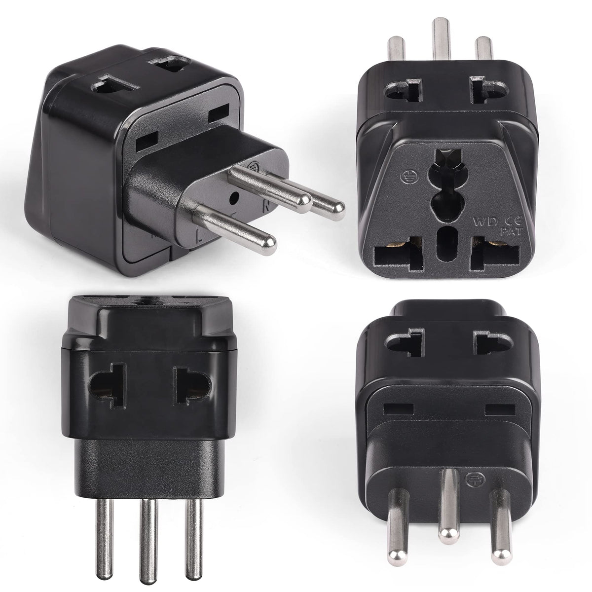Adaptador de Enchufe Tipo J Orei Negro 2 en 1 USA a Suiza Pack de 4