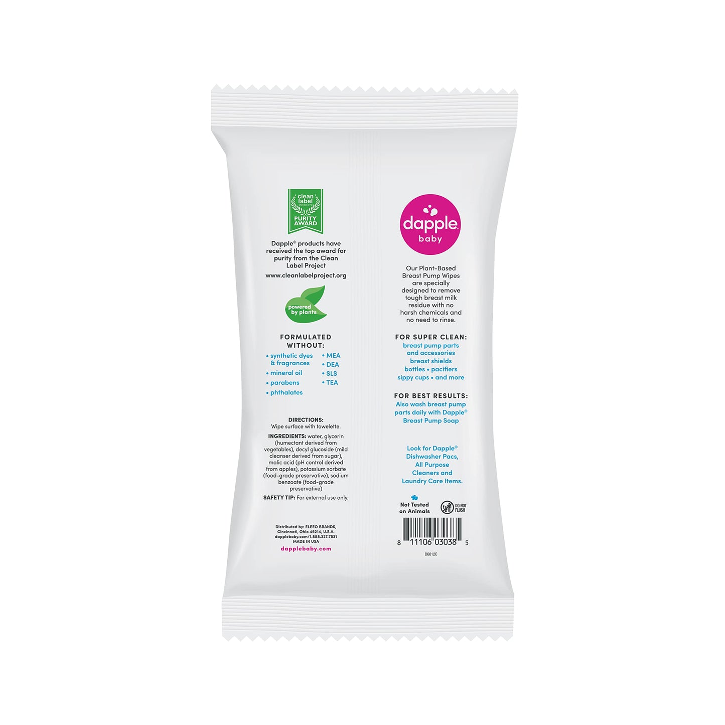 Dapple Baby, 25 unidades (paquete de 3), sin fragancia, a base de plantas e hipoalergénicas, elimina los residuos de leche, no deja sabor, práctica bolsa para toallitas