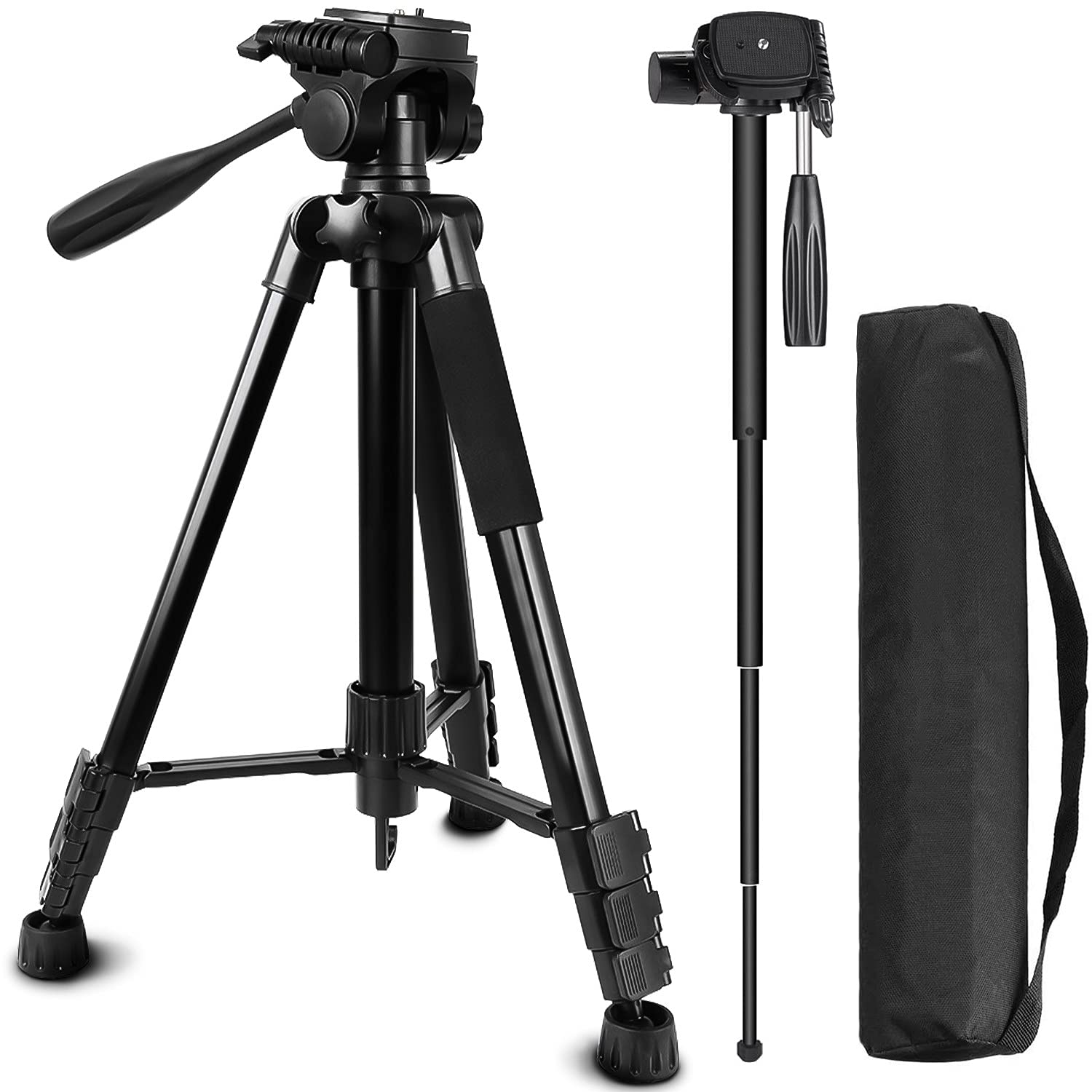 Trípode de Cámara MTQ Aluminio Portátil 2-en-1 con Rotación de 360 Grados para Cámara y Monopié
