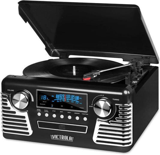 Tocadiscos Retro Bluetooth Victrola Negro con Centro Multimedia y Altavoces Integrados