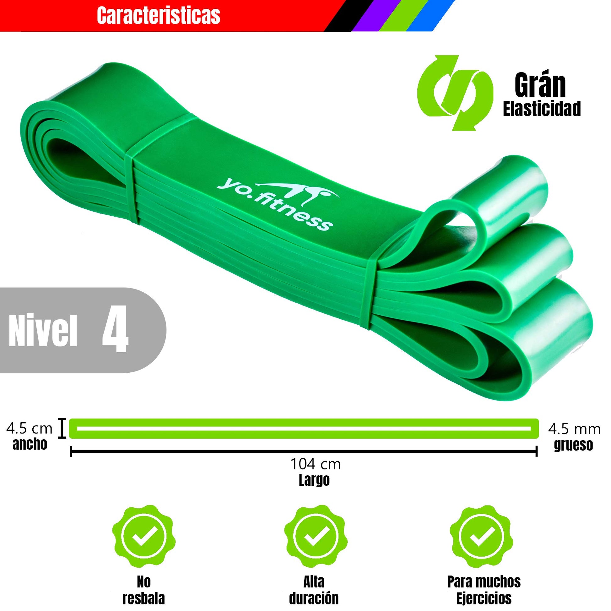 Banda de Resistencia YO.FITNESS Elástica 208 cm Extra Durable para Estiramiento y Entrenamiento de Todo el Cuerpo