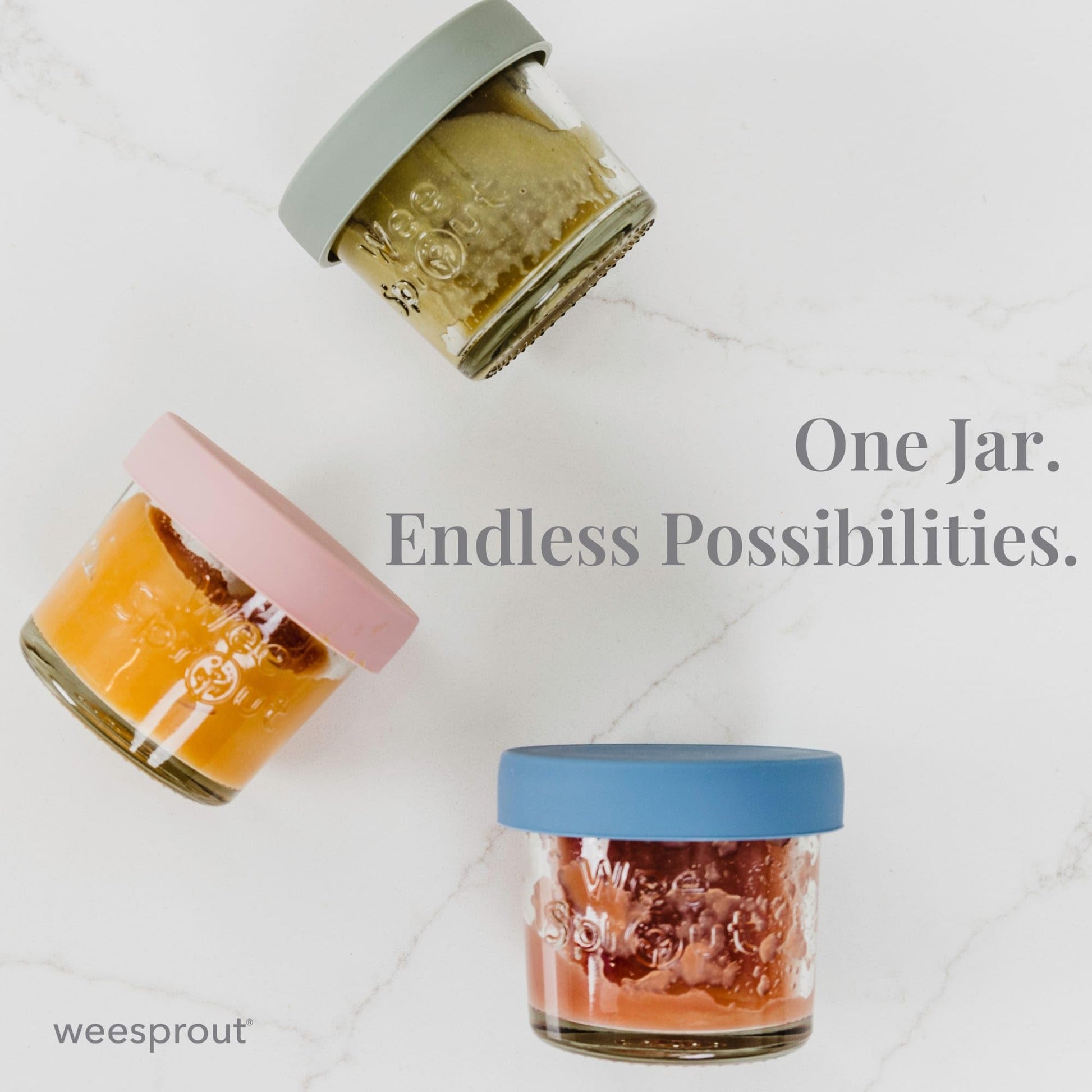 WeeSprout - Frascos de Vidrio para Almacenamiento de Alimentos para Bebés con Tapas (4 onzas, juego de 12 unidades) aperitivos, puré, recipientes pequeños reutilizables, leche materna, nevera o