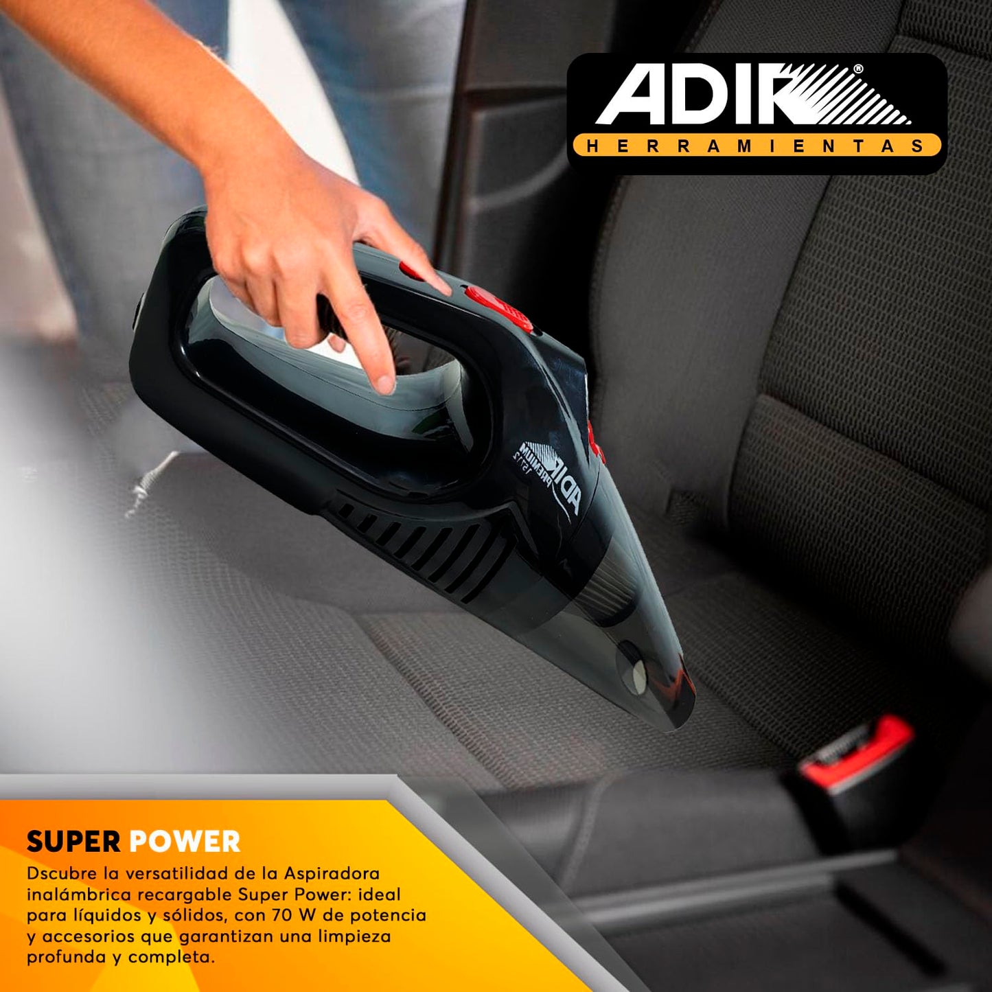 Aspiradora Inalámbrica Recargable Adir Negra Premium Líquidos y Sólidos