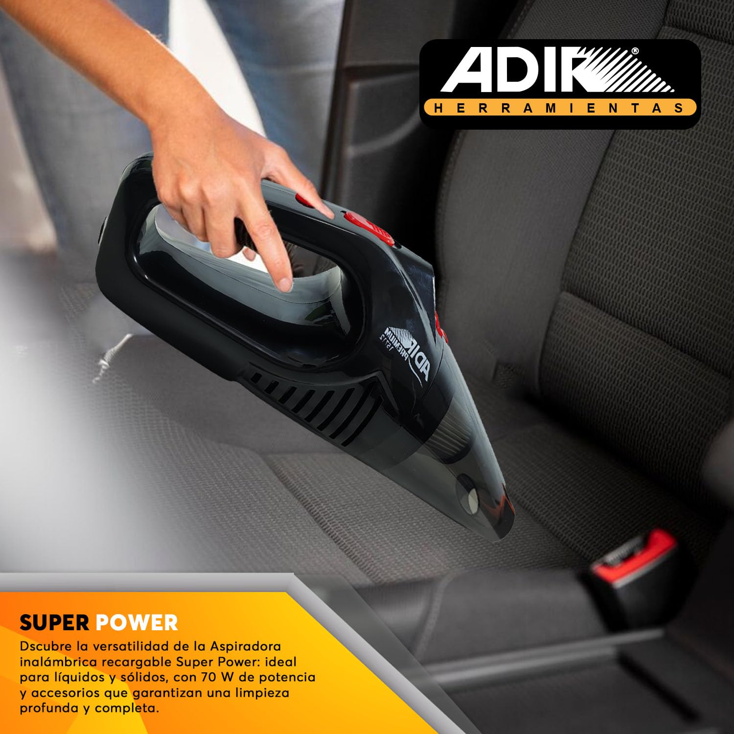Aspiradora Inalámbrica Recargable Adir Negra Premium Líquidos y Sólidos