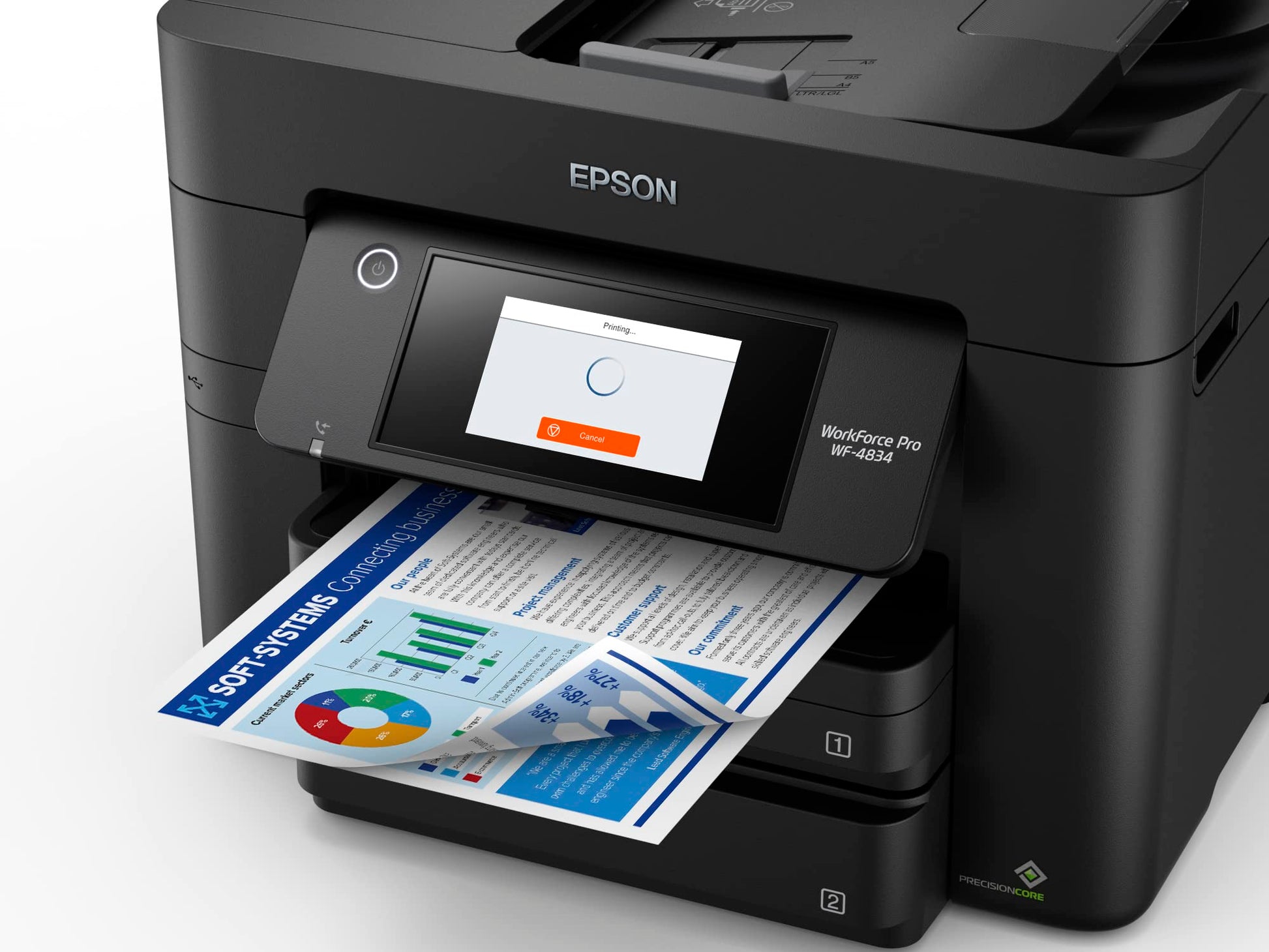 Epson Workforce Pro WF-4834 Impresora inalámbrica Todo en uno con impresión automática de 2 Caras, Copia, escaneo y fax, ADF de 50 páginas, Capacidad de Papel de 500 Hojas y visualización táctil a