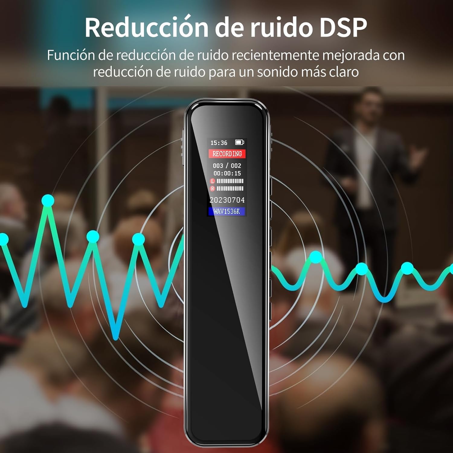 Gurkitsy Grabadora de Voz, Grabadora activada por Voz, Recargable Portátil con Memoria Interna de 8GB, Reproductor de MP3 con Función Altavoz, de Digital Inteligente para Reuniones