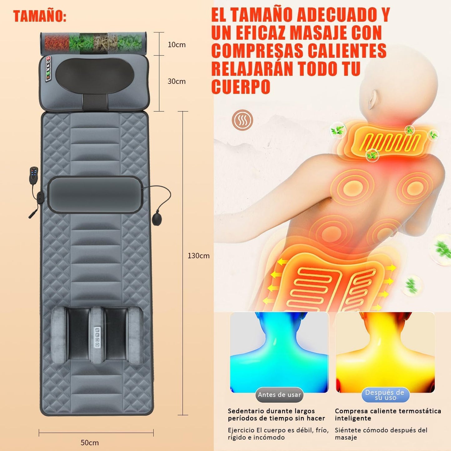 Mythya Cojín de Masaje Eléctrico, Cojín De Masaje Térmico para Todo el Cuerpo, Colchón De Masaje Vibratorio Con 20 Cabezales y Máquina Masajeadora de Pies Shiatsu Niene con 32 Nodos, Colchoneta de Masaje con Calefacción con Masajear Columna Cervical, Espa