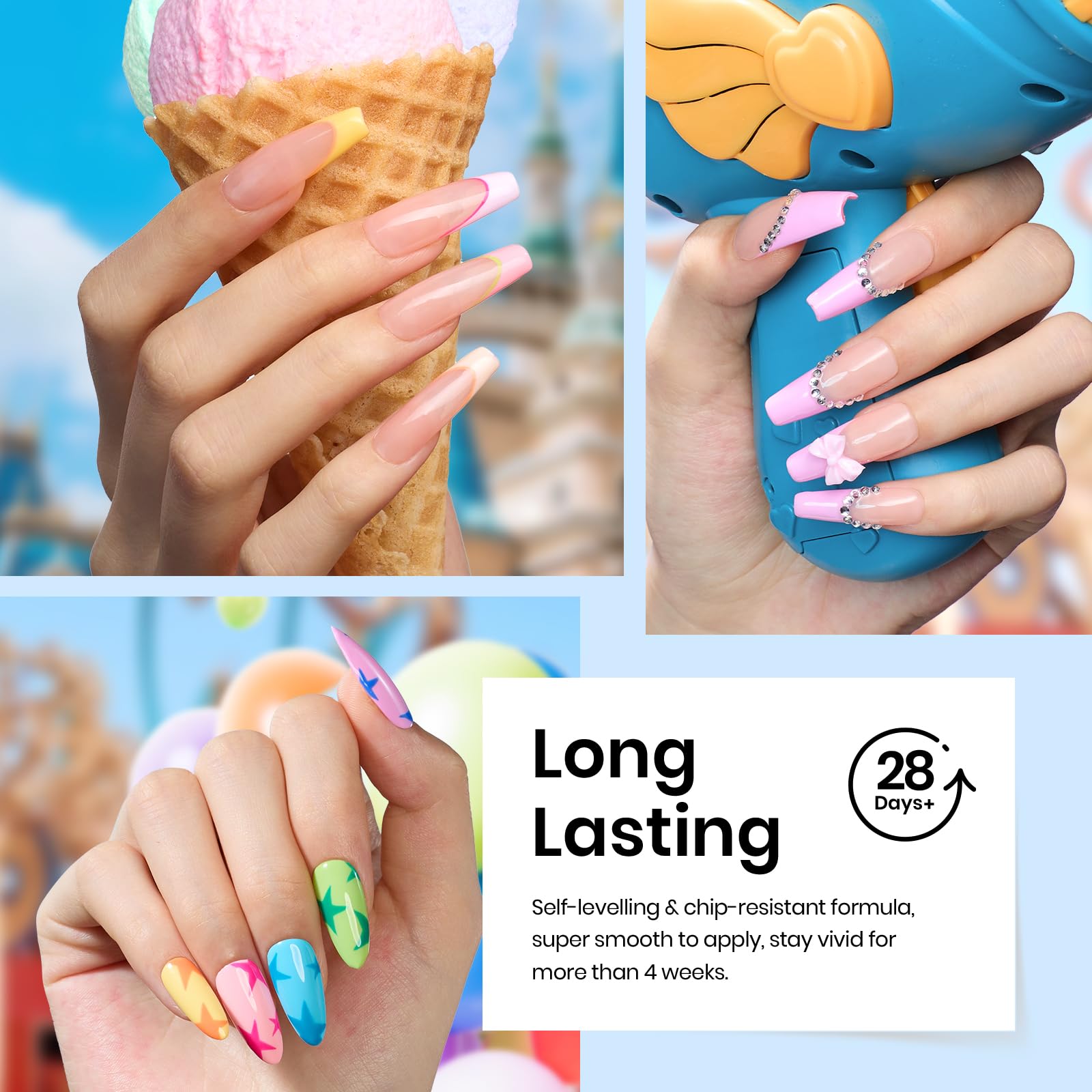 Beetles 20Pcs Gel Nail Polish Kit con 3pcs Base Top Coat Fantasyland Collection 2023 Trendy Primavera Verano Pastel Bright Pink Purple Gel Polish Set Navy Blue Green Glitter Soak Off Led Gel Nail Kit para niñas Mujeres
