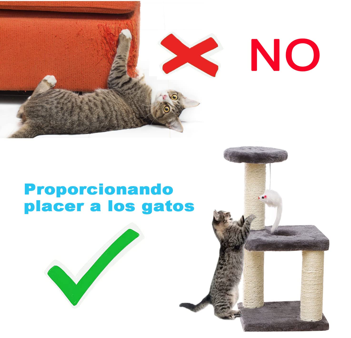 FRANCISCO Árbol para Gatos,Tres Capas Torre para Gatos,Varios Niveles con Postes Rascadores de Sisal, Centro de Actividades,Juguete para Ratones,Casa de Juegos para Gatitos,Mueble para Gato.