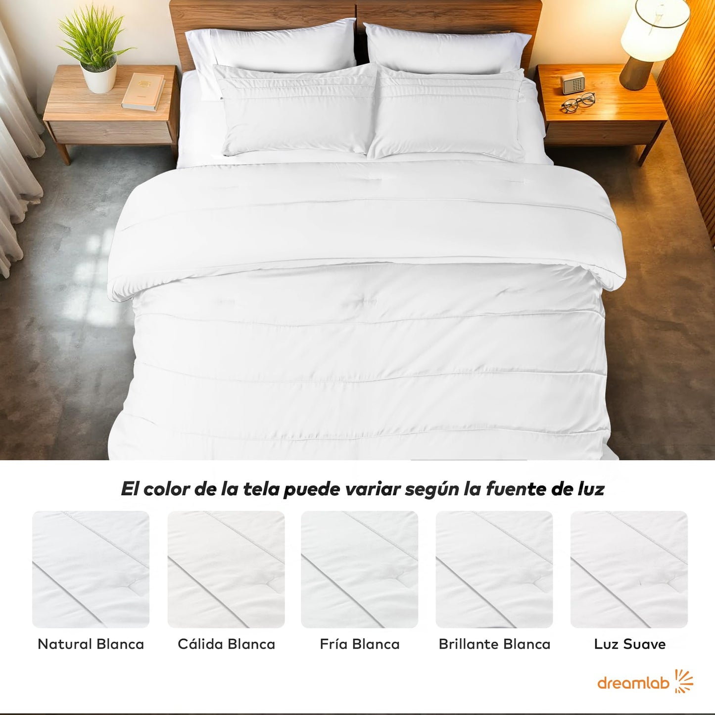 Juego de Edredón Dreamlab Blanco Reversible Plisado Ultra Suave Hipoalergénico King Set 3 Piezas