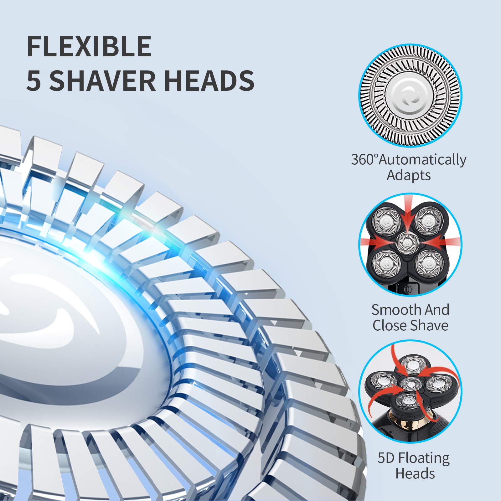 HONTEC Juego de afeitadora de cabeza eléctrica 4 en 1, también se adapta a afeitadora de cabeza Freedom Grooming con cortapelos para nariz y oídos, limpieza facial, maquinillas de afeitar inalámbricas, IPX6, impermeable, húmedo y seco
