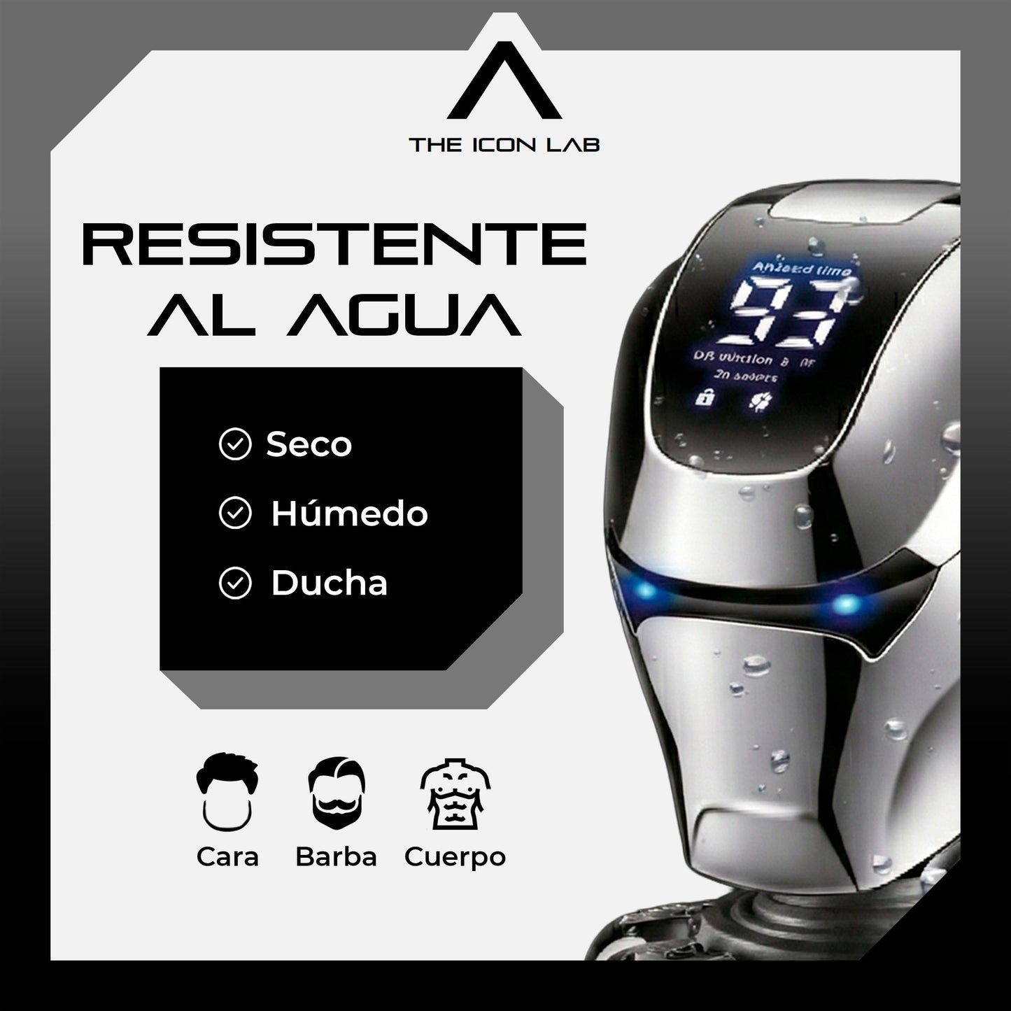 THE ICON LAB | Kit de Afeitado Inhalámbrico 5 en 1 con Pantalla LCD | Motor 9200 RPM | Rasuradoras para Hombre Resistente al Agua | Apto para Cabello, Cara y Cuerpo | Carga USB | Accesorios Hombre