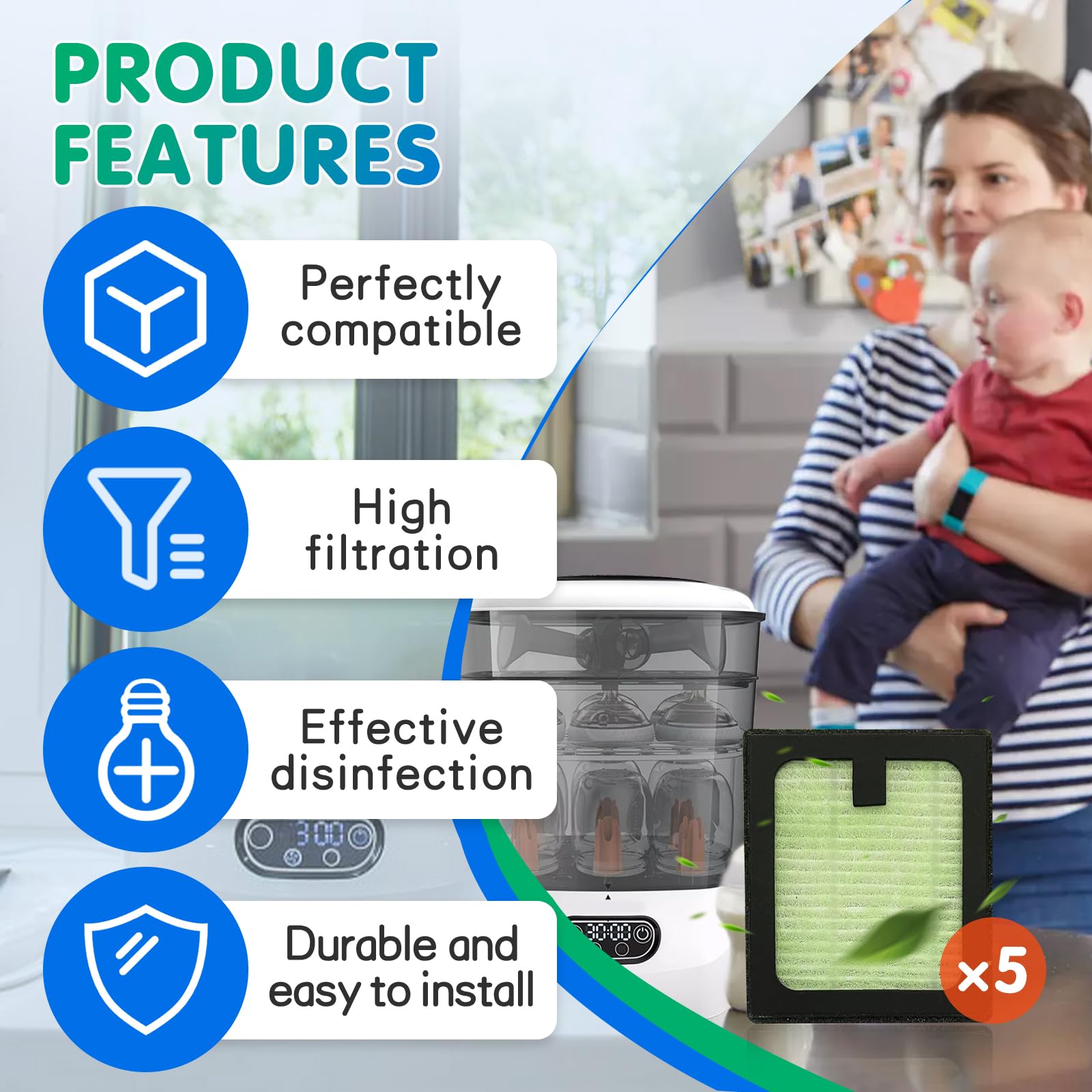 Filtros HEPA Repuesto Brezza Avanzado para Secador de Biberones de Bebé