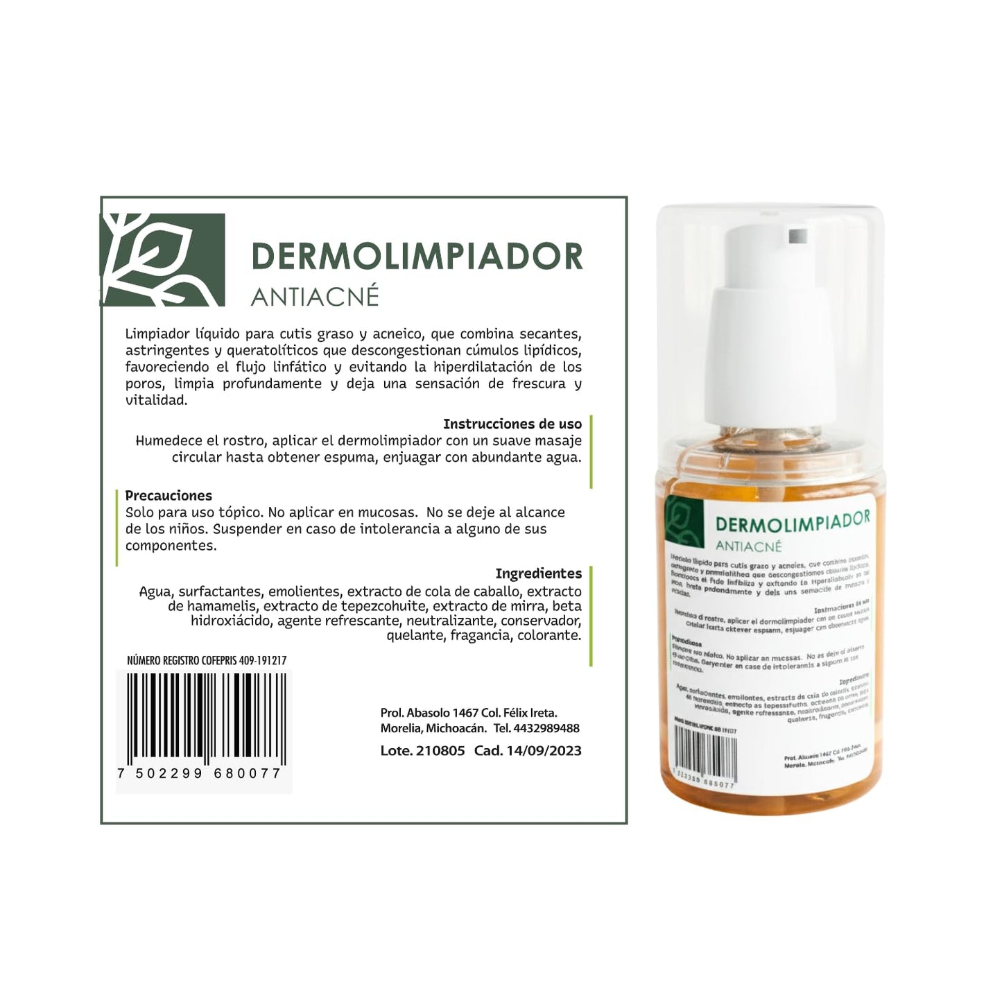Cical Organic Dermolimpiador Antiacné, Gel Limpiador Facial con Tepezcohuite, Hamamelis y Cola de Caballo, Limpieza Profunda, 100g