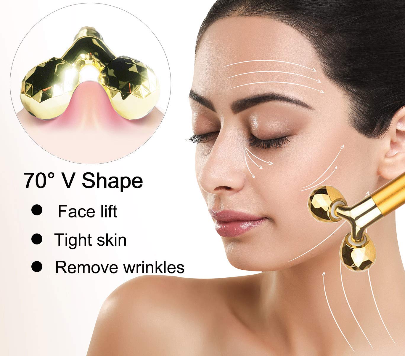 Masajeador de rostro dorado de 24 K, rodillo eléctrico 3D Sonic Energy Beauty Bar y kit masajeador facial en forma de "T". Antiedad/arrugas, levantamiento instantáneo de la cara, estiramiento de la piel (rodillo 3D)