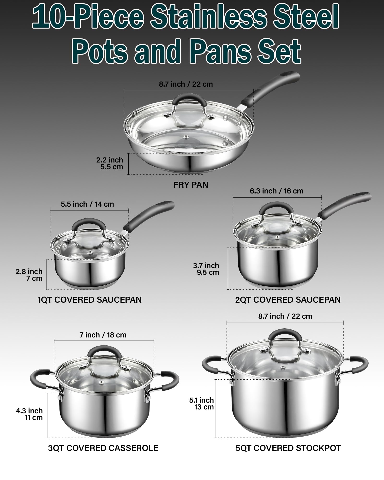 Juego de Utensilios de Cocina Cook N Home Plateado con Asas que se Mantienen Frescas