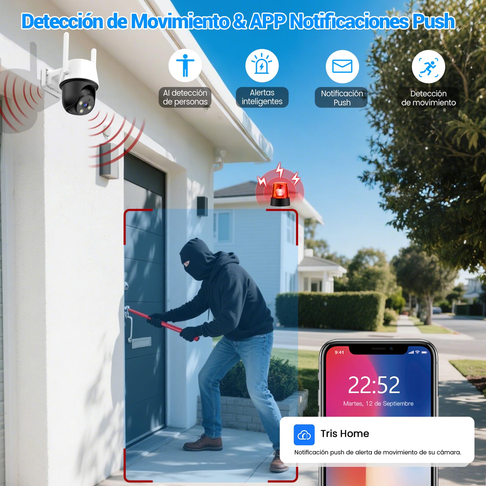 Cámara de Seguridad Exterior EASYTAO 3MP 2K WiFi 5Ghz en Blanco con Panorama 360 Grados Compatible con Alexa