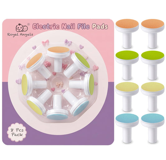 Royal Angels - Juego de 8 almohadillas para orejas de lima de uñas para bebé, ajuste universal, variadas vibrantes, 0-12 m +