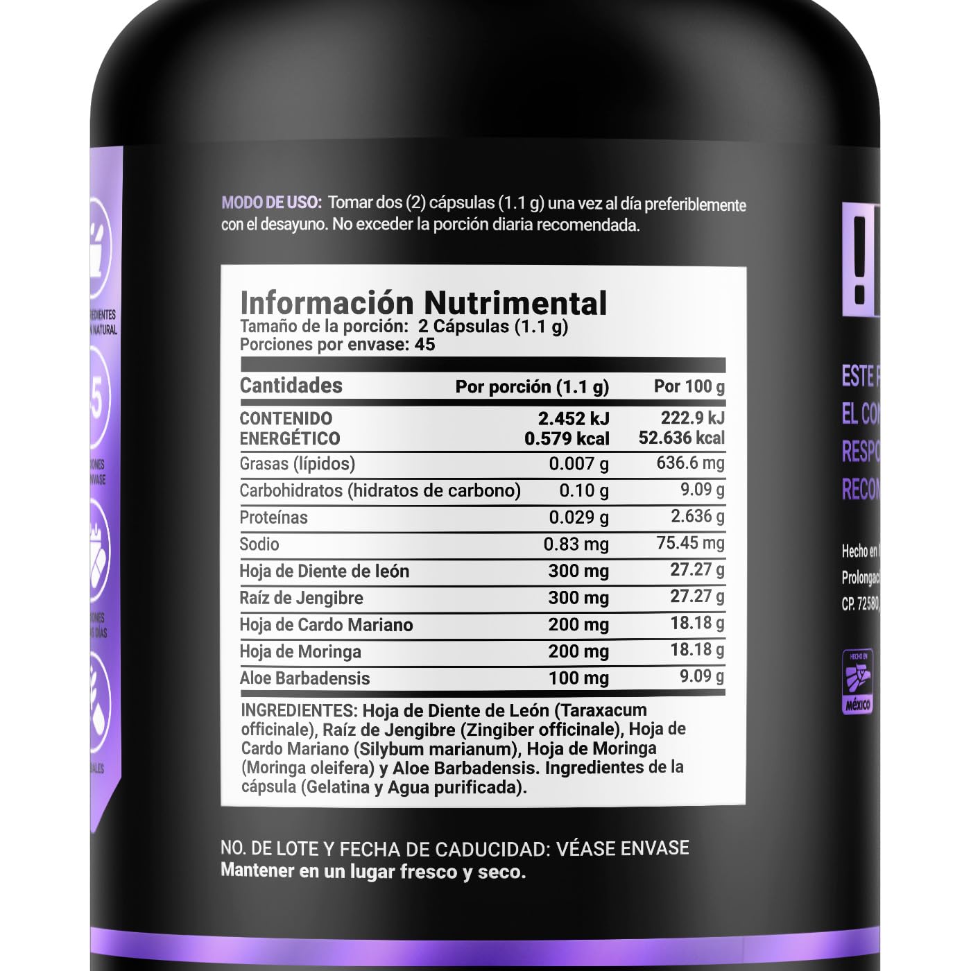 Cardo Mariano 90 cápsulas 1100 mg por porción. Hoja de Diente de León, Raíz de Jengibre y Mezcla Herbal. Ingredientes naturales. Mlk Thistle Blend B Life.