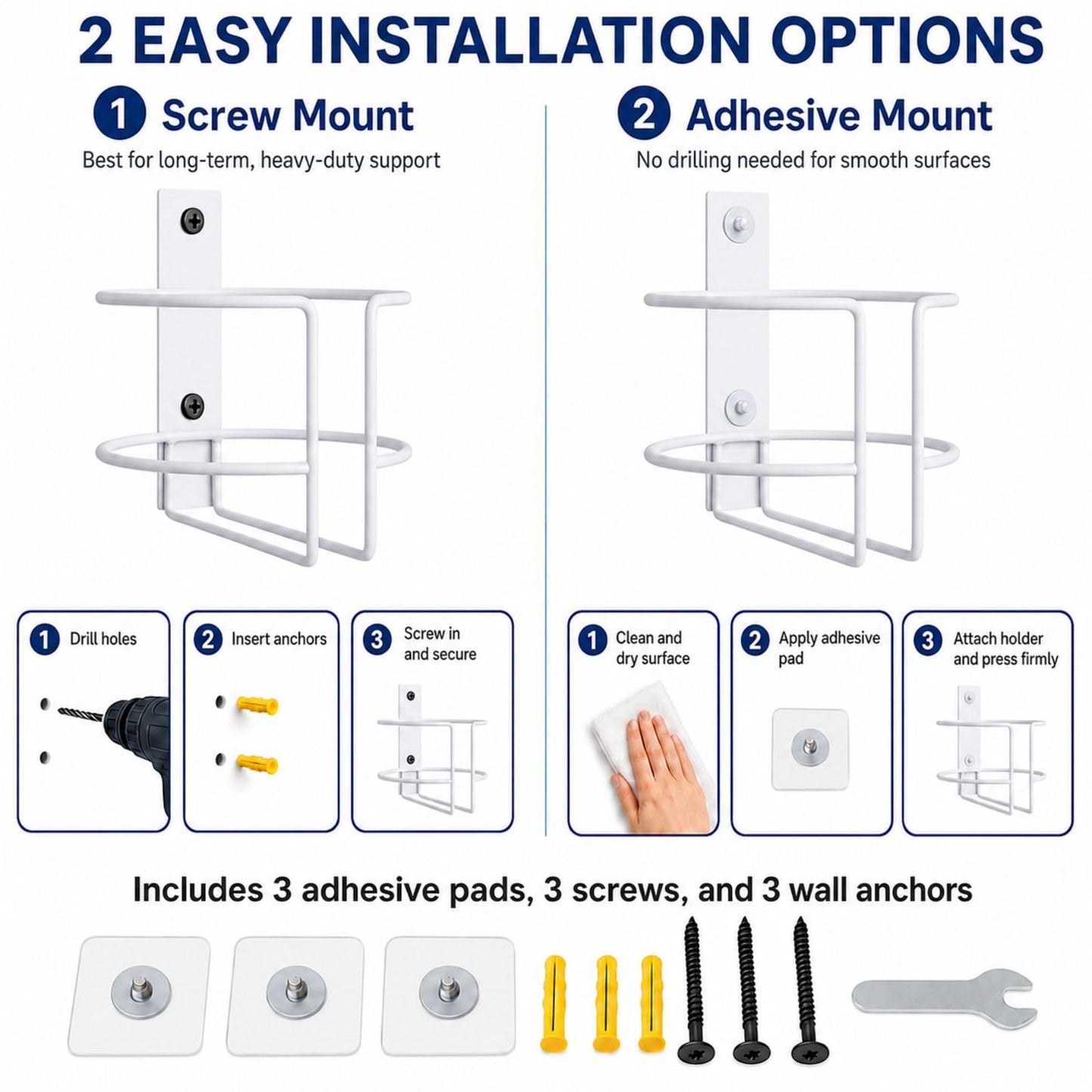 Soporte y dispensador de toallitas para montaje en pared, organizador de baño y cocina a prueba de óxido con calcomanía o tornillos 3M, apto para toallitas Clorox, Lysol, bebé y mascotas, estante de