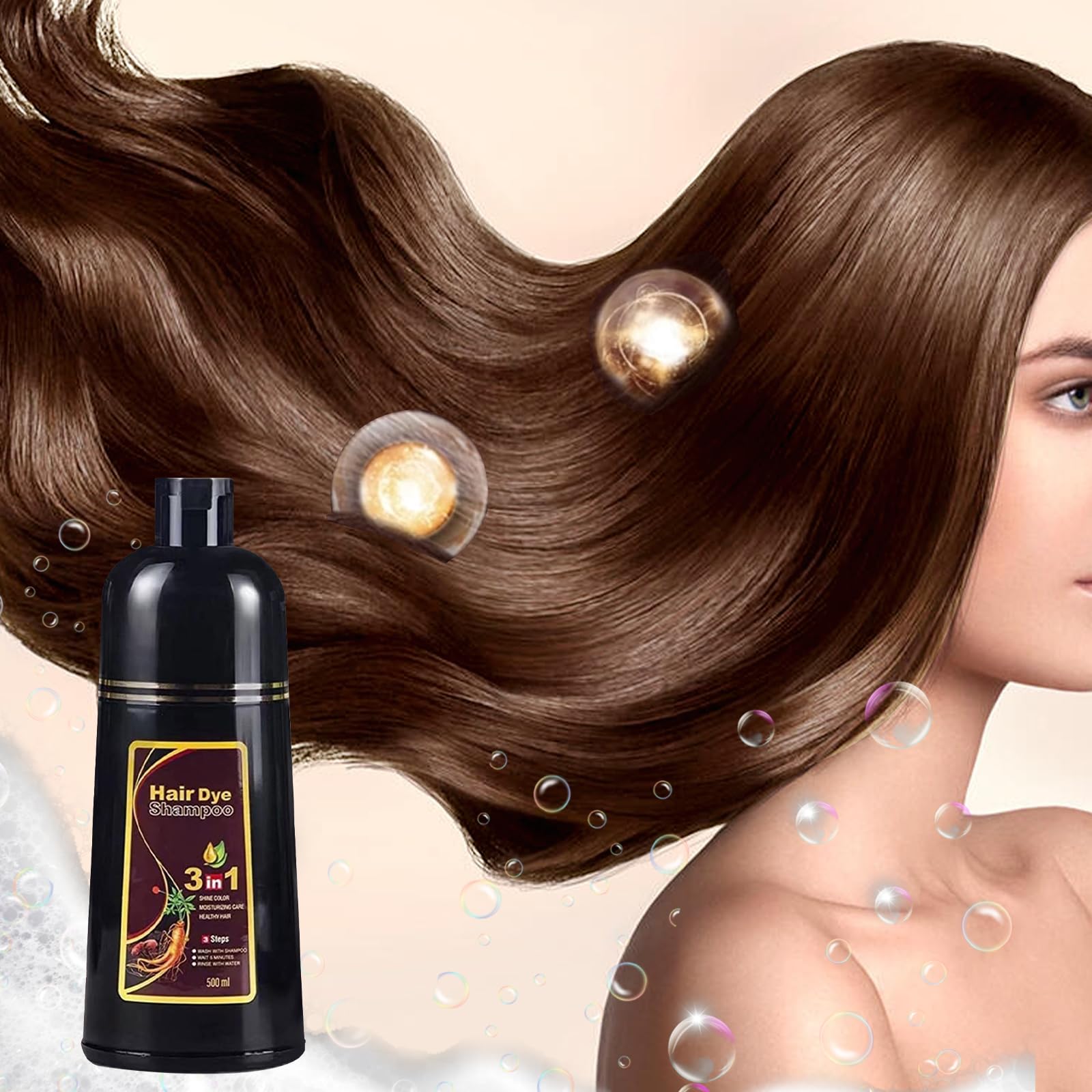 Champú Instant Hair Color para Cabello,Champú para Teñir el Cabello,Cobertura 100% de Canas,Champú para Teñir el Cabello Negro 3 en 1,Coloración a Base de Hierbas en Minutos para Mujeres y Hombres,Castaño Marron