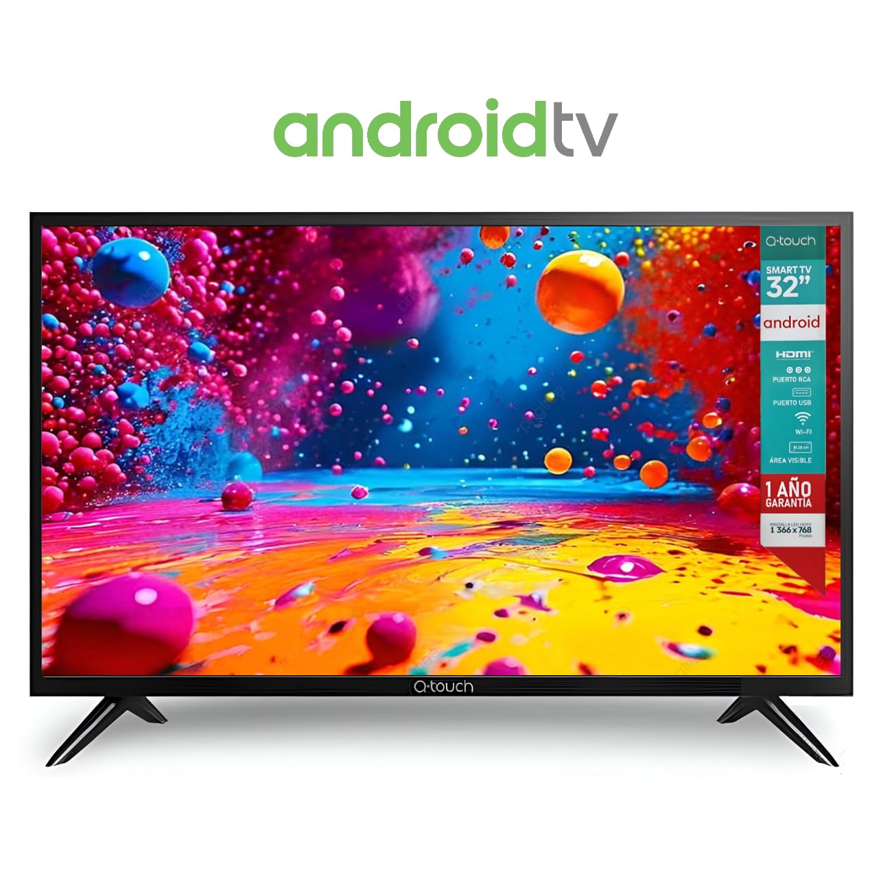 Q-touch - Smart TV Android 32" HD - Pantalla LED, WiFi, Netflix, Youtube