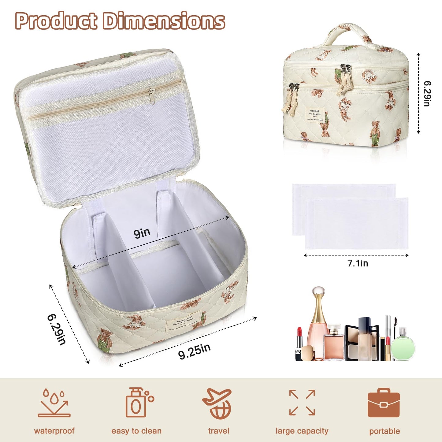 Bolsa de maquillaje, bolsa de cosméticos grande para mujeres y niñas, lindas bolsas de maquillaje acolchadas, bolsa de aseo estética de coquetas florales, bolsa organizadora de maquillaje de viaje