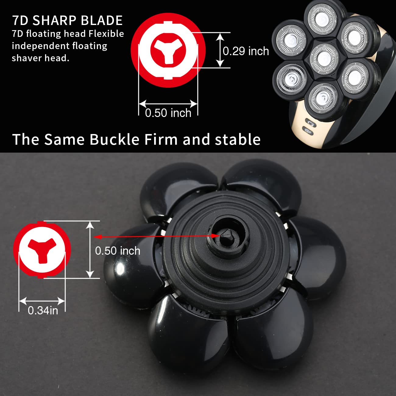 Cabezales de repuesto para afeitadora eléctrica de 7 cuchillas de repuesto universales para afeitadora eléctrica para hombres para limpieza (negro 7D)