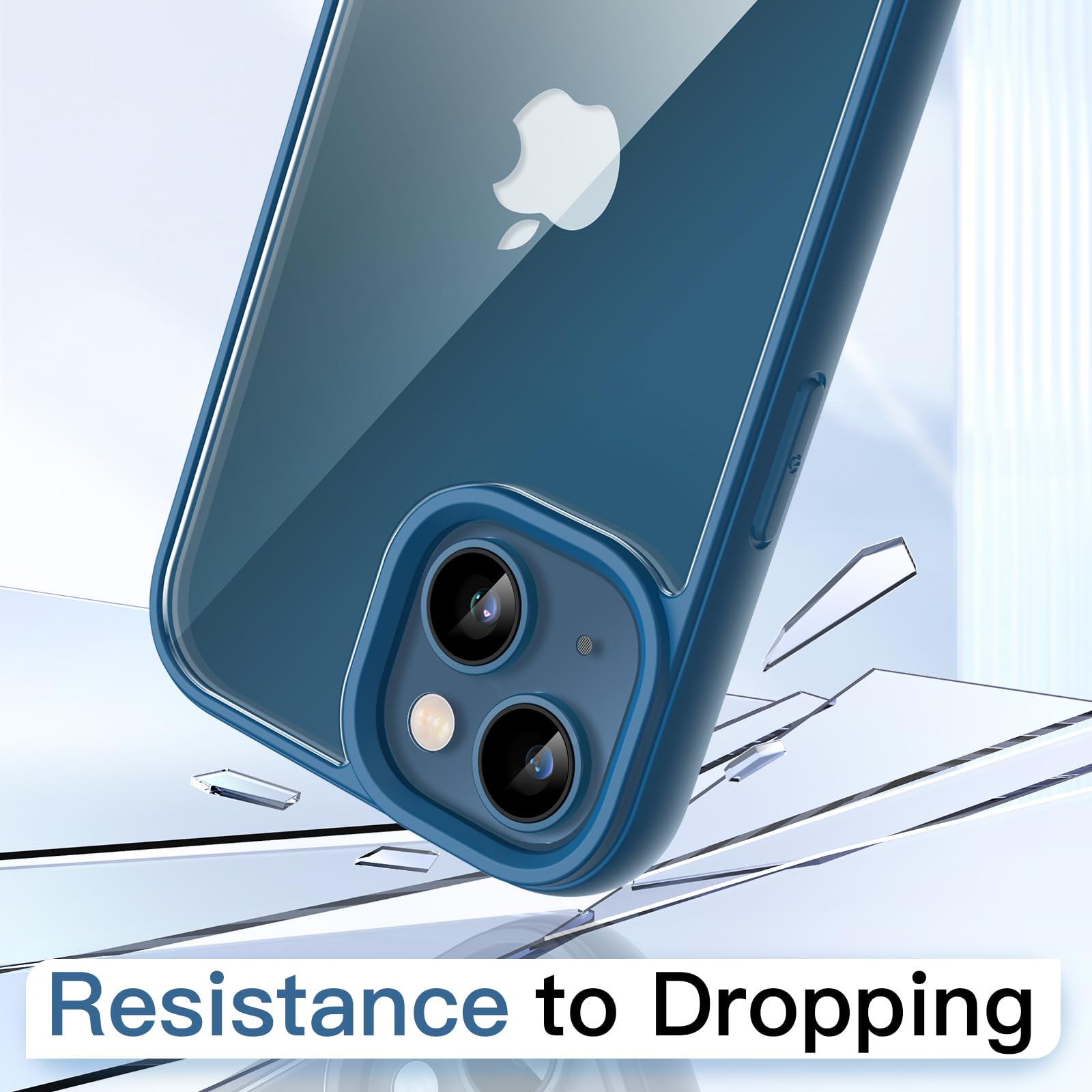 JETech Funda para iPhone 13 6.1 Pulgadas, Carcasa Antigolpes, Marco de TPU Mate Color Sólido, Anti-Arañazos Respaldo Transparente (Azul)