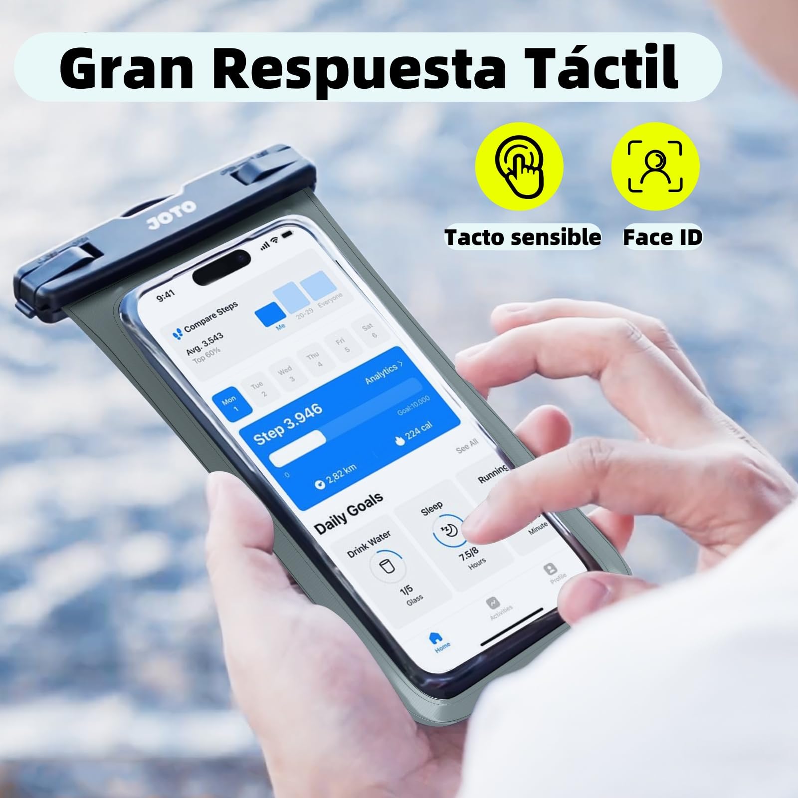 Funda Impermeable JOTO Gris para Celular Sumergible hasta 7 Pulgadas