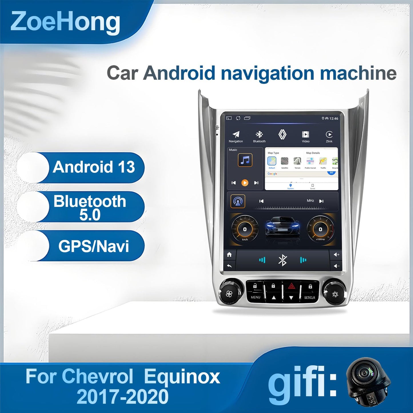 Estéreo de coche Android 12, pantalla táctil HD de 10.1 pulgadas, radio de navegación GPS WiFi con cámara de respaldo para Chevrolet Equinox, GMC Terrain 2012-2017 (2+32G con bloqueo)