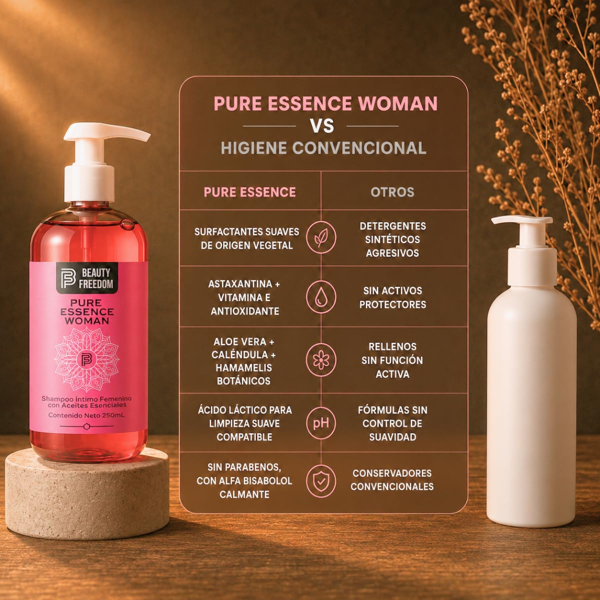 Jabón Íntimo Para Mujer - Beauty Freedom Pure Essence Woman 250ml - Con Tea Tree, Aloe Vera, Clorofila Y Vitamina E - Limpieza y Frescura - Con Aceite De Lavanda, Manzanilla Y Malvavisco