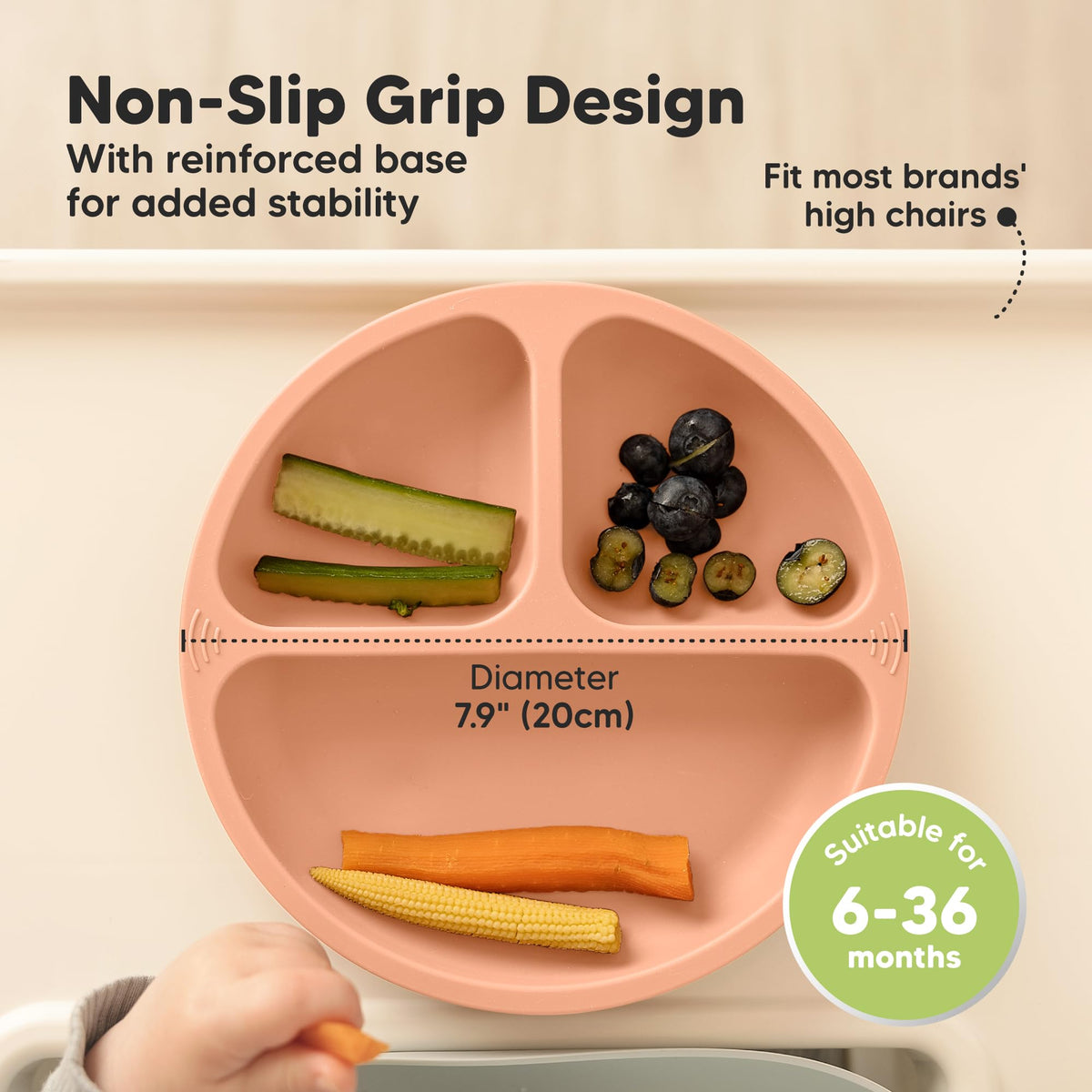 KeaBabies Platos infantiles para bebé, 3 unidades, 100% silicona, con ventosa, platos para niños divididos con división, placas de silicona para bebé, sin BPA, aptos para microondas (roseate)