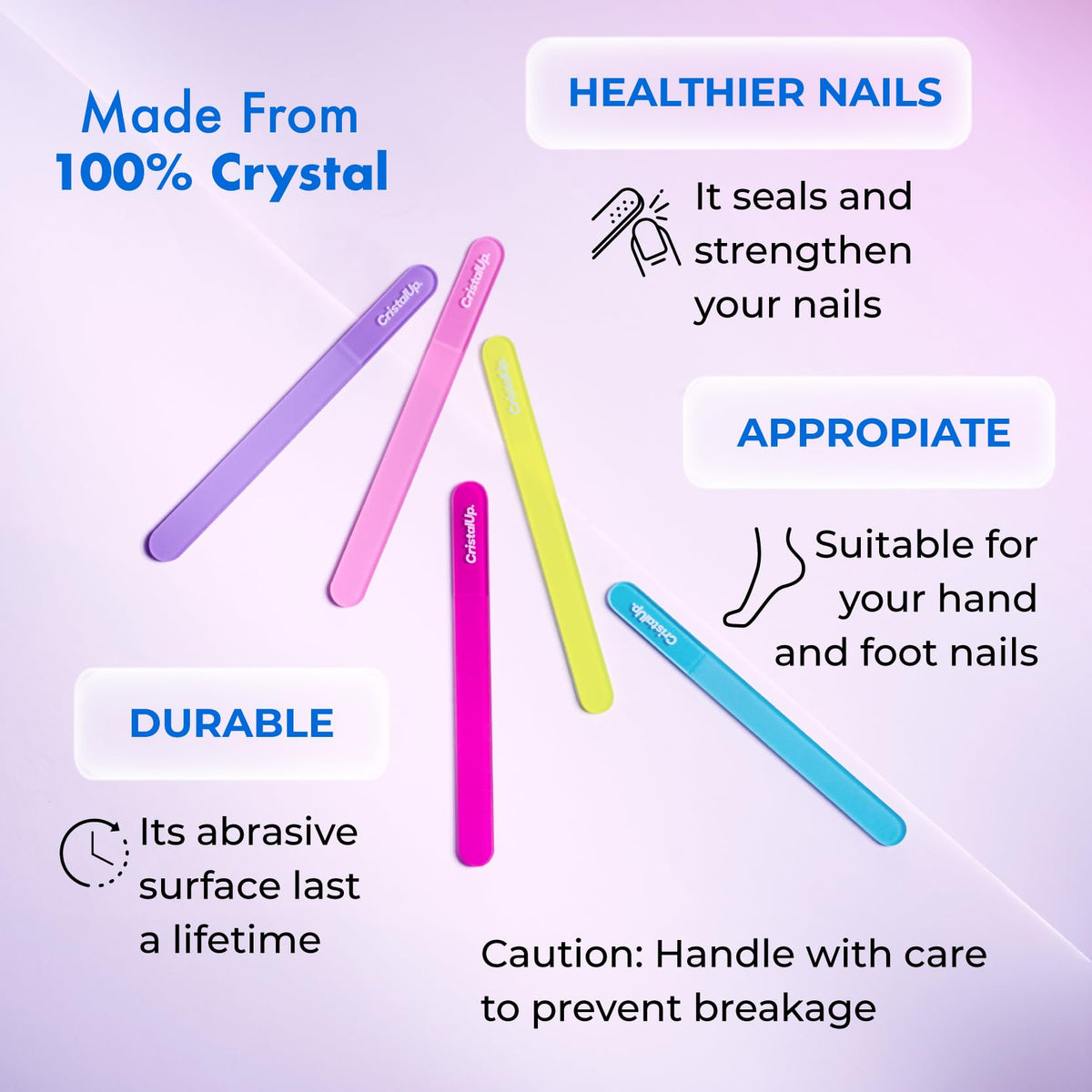Lima de uñas de cristal CRISTAUP de 5,3 pulgadas, lima de vidrio duradera, ecológica, suave para las uñas, perfecta para el hogar, la oficina y para llevar, diseño elegante para resultados