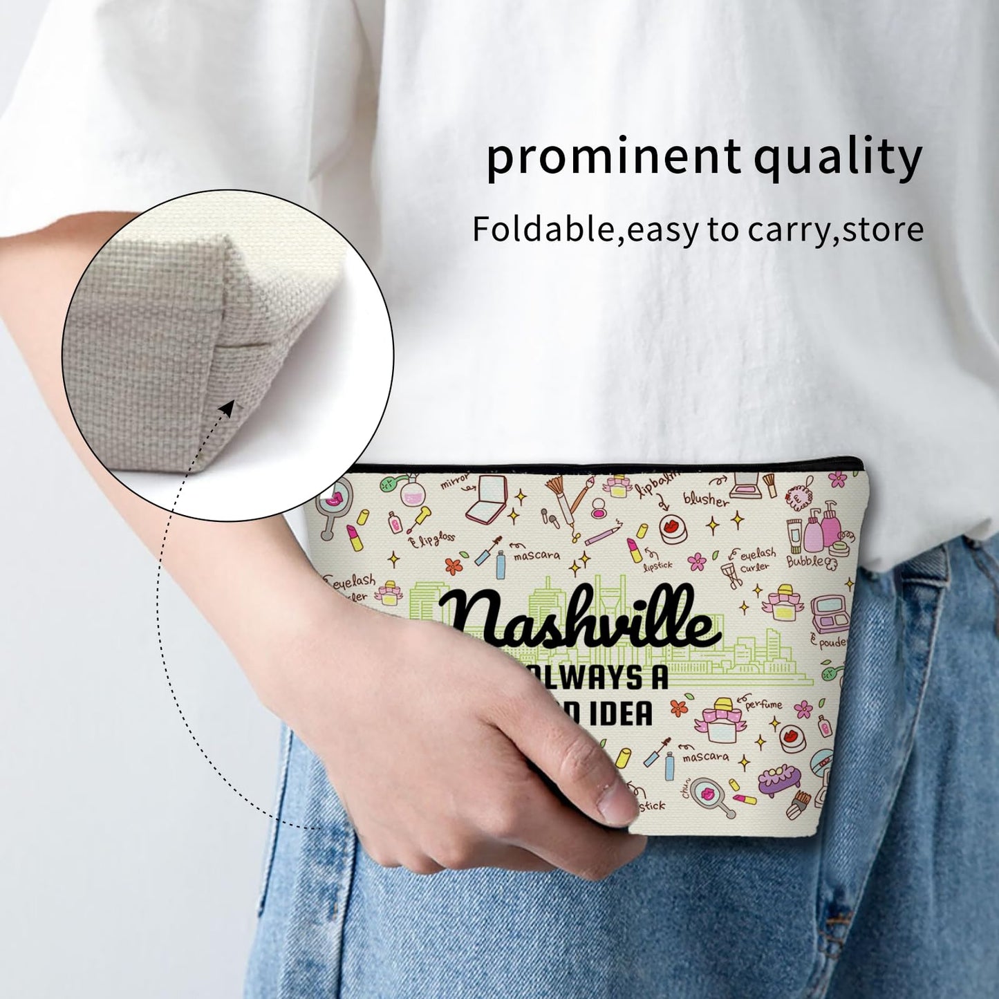 Regalo de viaje inspirado en las niñas: bolsa de maquillaje para adolescentes y mujeres viajeras. Bolsa de cosméticos de regalo ideal para viajes, fiestas, cumpleaños y Navidad, Blanco apagado