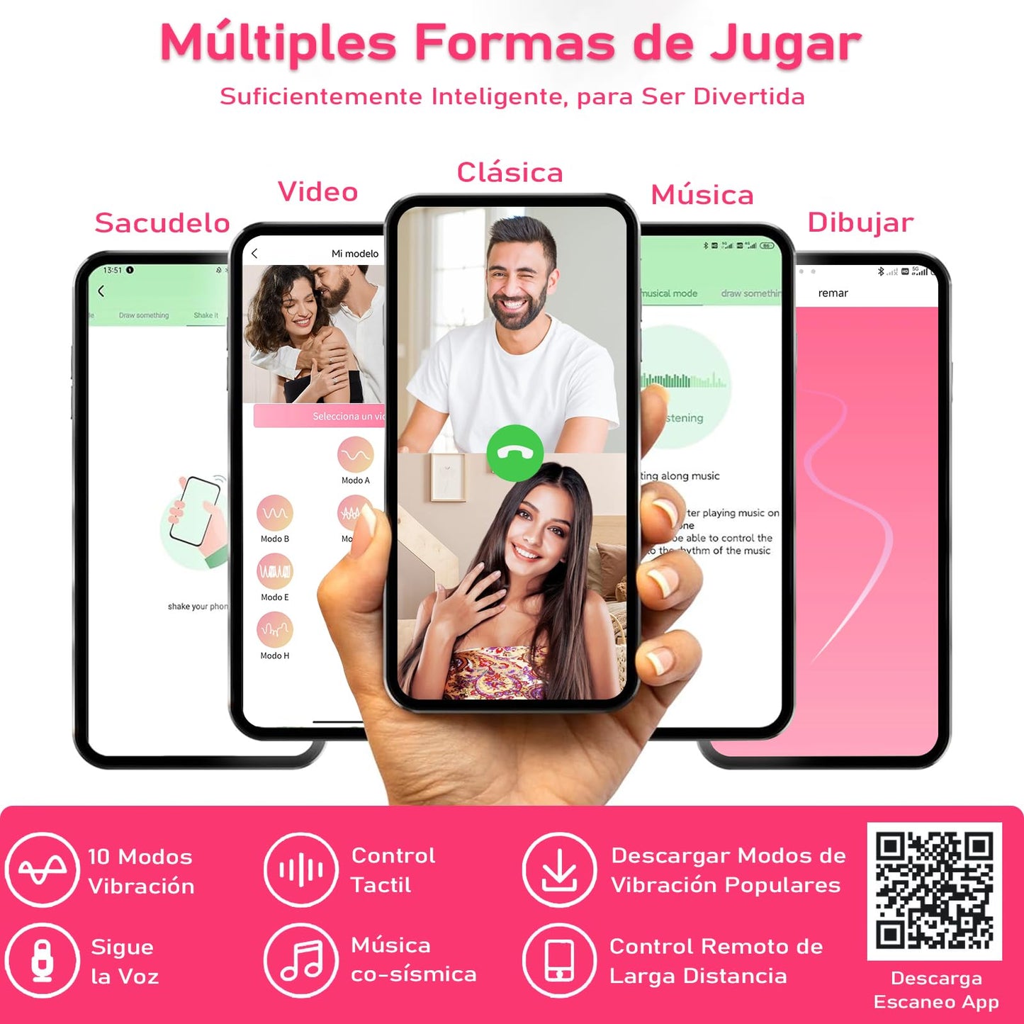 Vibrador EHRHDKNS Rosado con Control de APP y 10 Modos para Mujer