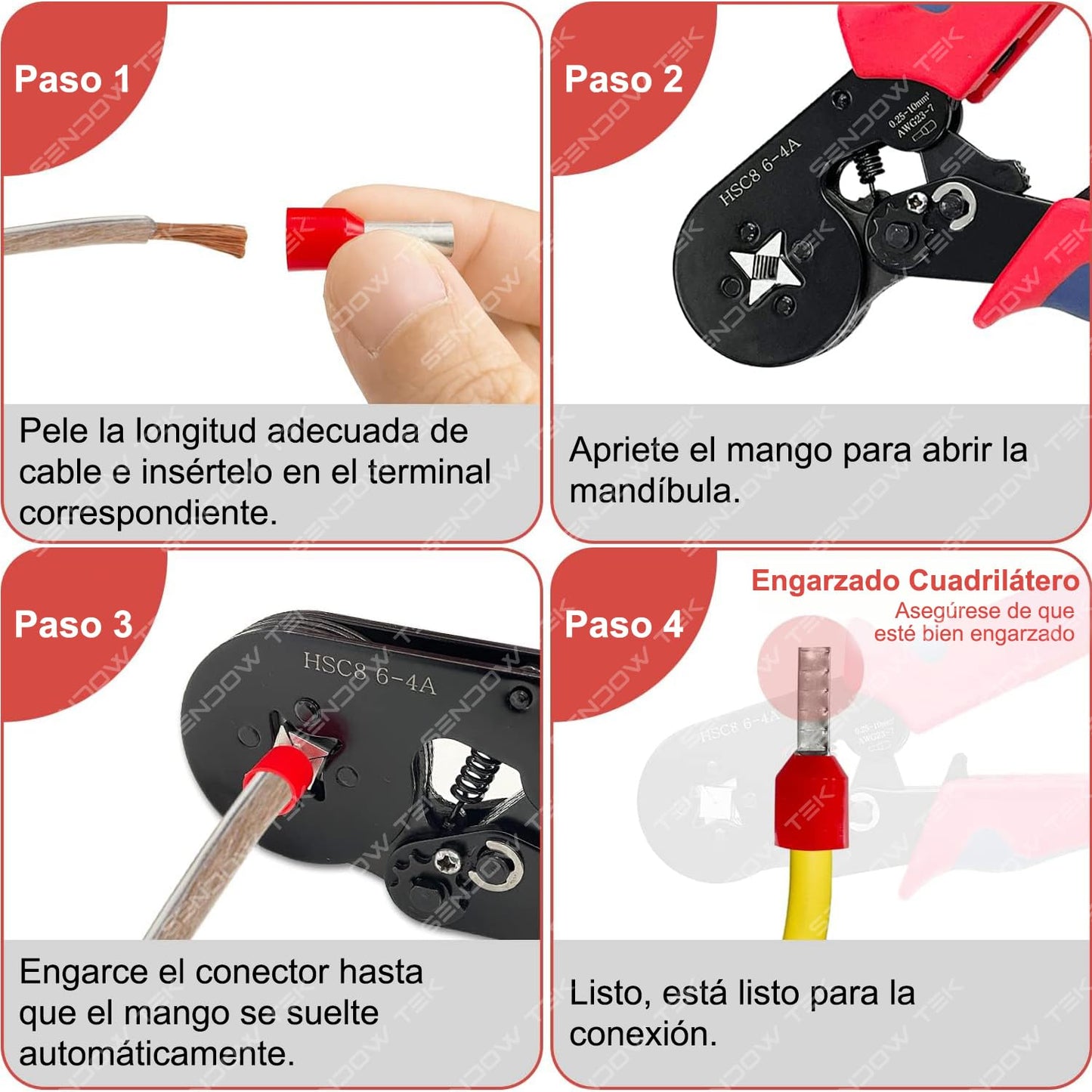 Kit de Terminales para Cable Sendowtek Azul Juego de Alicates para Cables Eléctricos HCS8 6-4A 1200pcs AWG23-7 (0.25~10mm²)