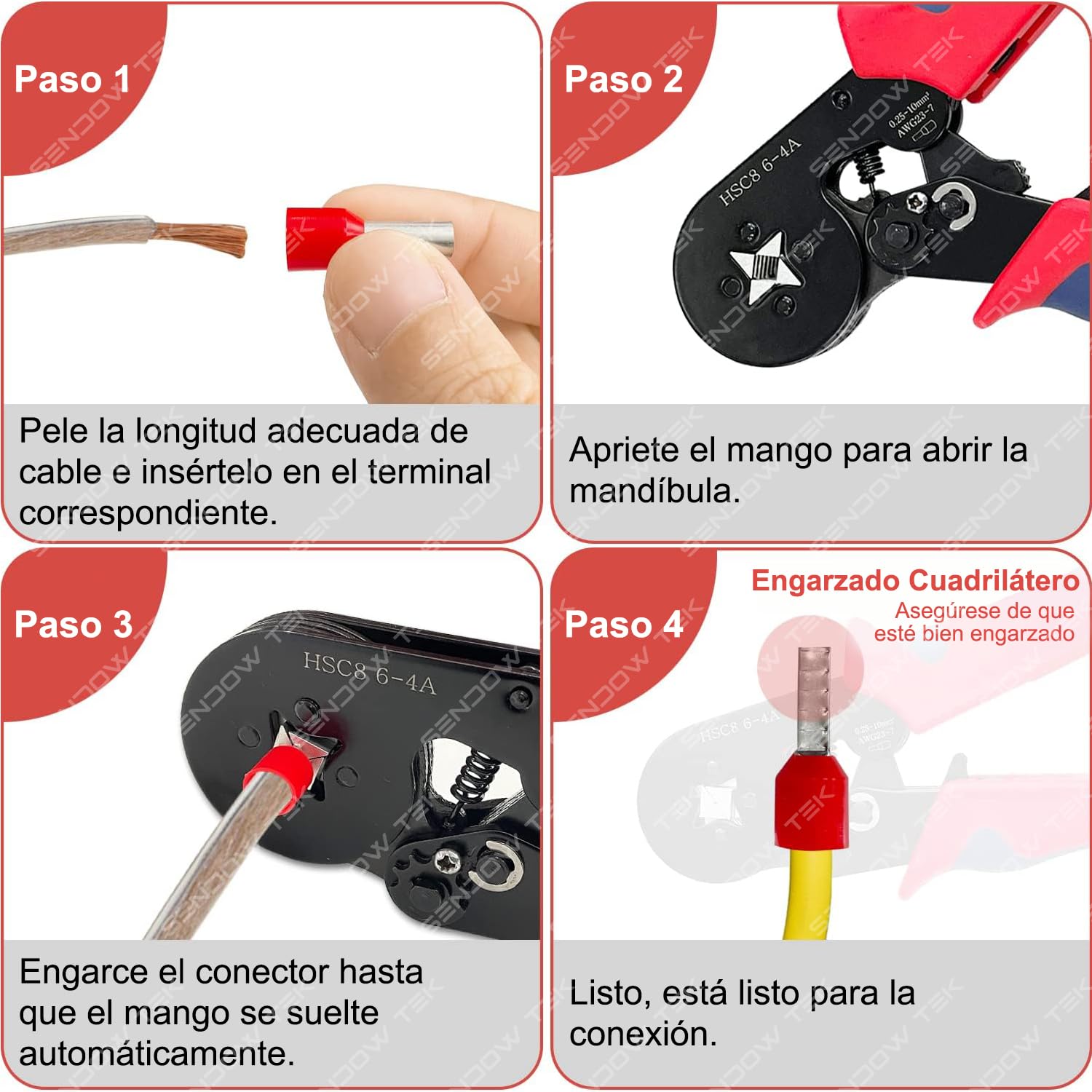 Kit de Terminales para Cable Sendowtek Azul Juego de Alicates para Cables Eléctricos HCS8 6-4A 1200pcs AWG23-7 (0.25~10mm²)