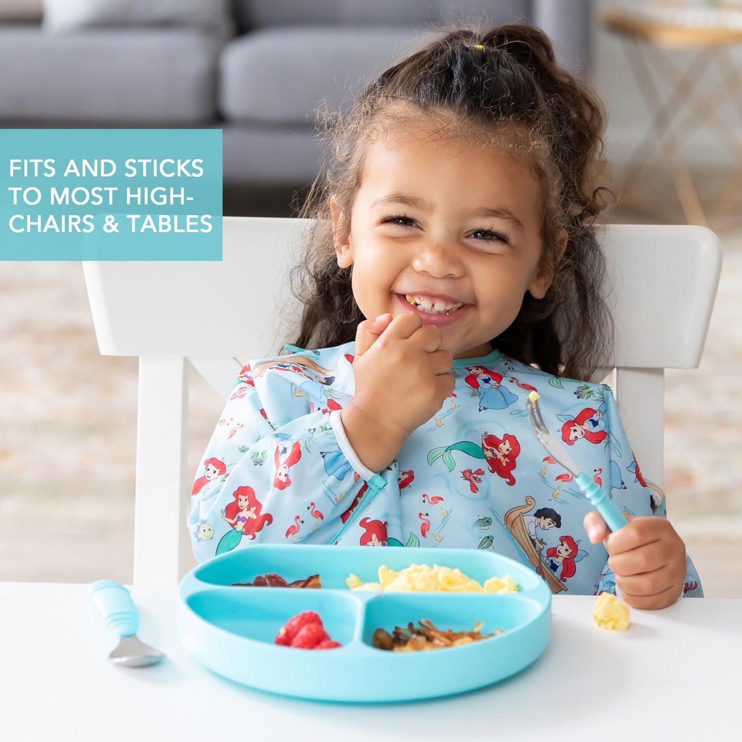 Bumkins - Plato de succión para niños pequeños y bebés, plato de agarre dividido de silicona para bebés y niños, destete LED para bebés, suministros de alimentación para niños, parte inferior