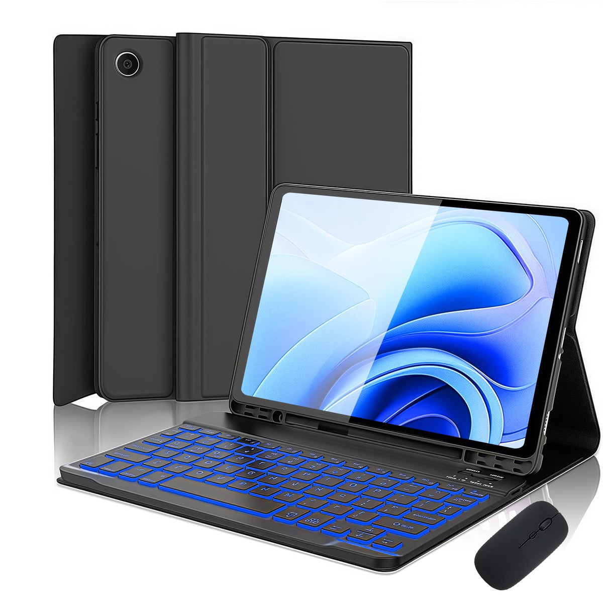 Funda Teclado Español CAVIGLTE Negro Retroiluminado 7 Colores con Ratón para Samsung Galaxy Tab A9+ A11+