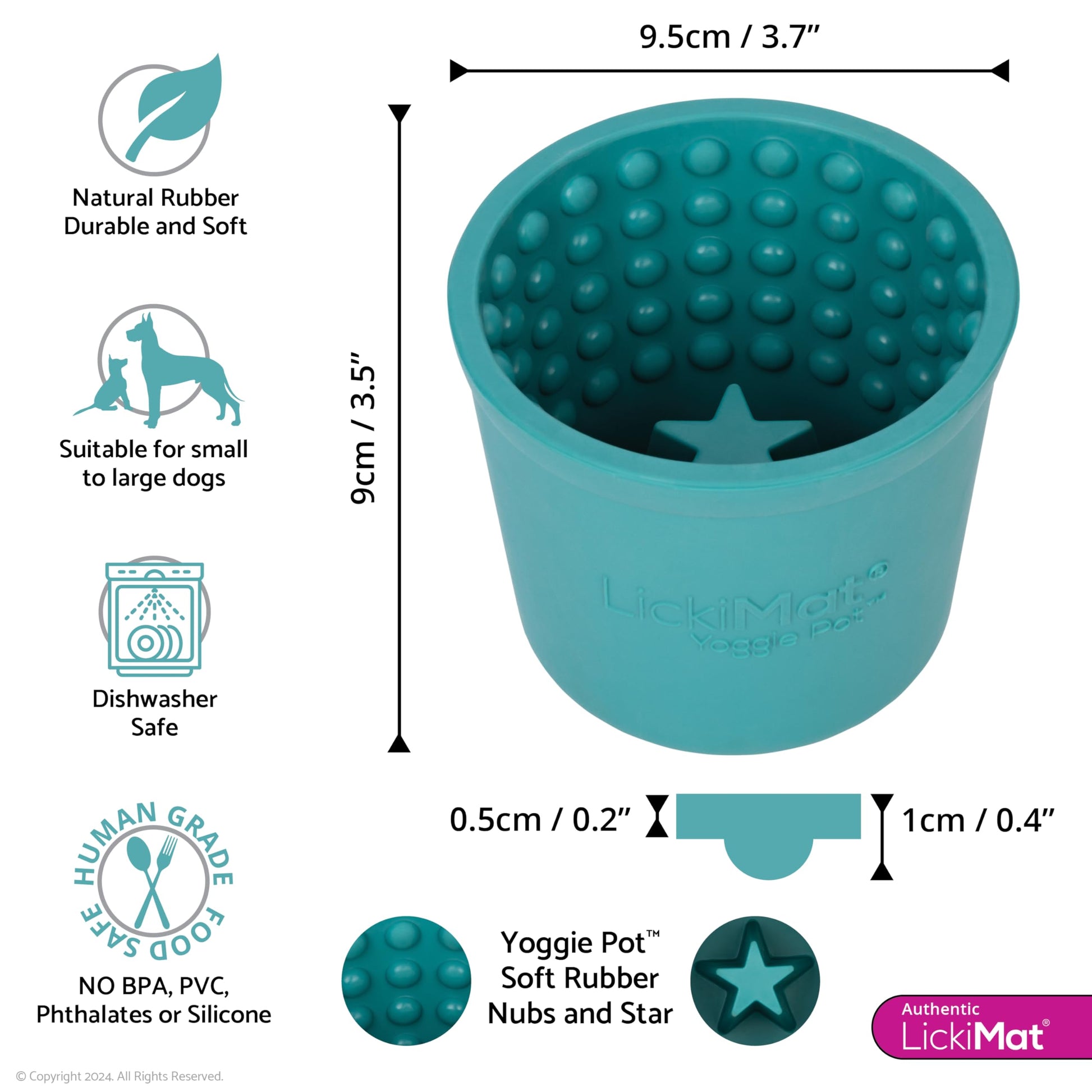 LICKIMAT Yoggie Pot - Distracción, diversión y enriquecimiento Dispensador de goma de larga duración para todos los tamaños de perros y alimentador lento para perros pequeños. The Newest LickiMat