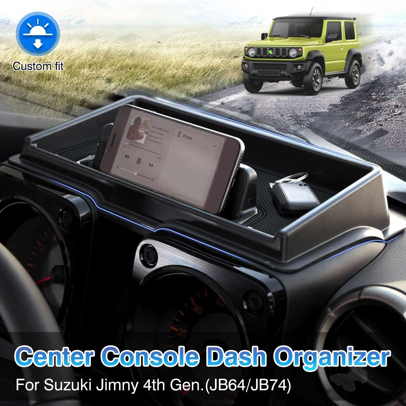 Autorder - Organizador de tablero de consola central para 2019-2022, 2023, 2024, 2025, Suzuki Jimny JB64 JB74, accesorios para salpicadero con soporte para teléfono celular, caja de almacenamiento con