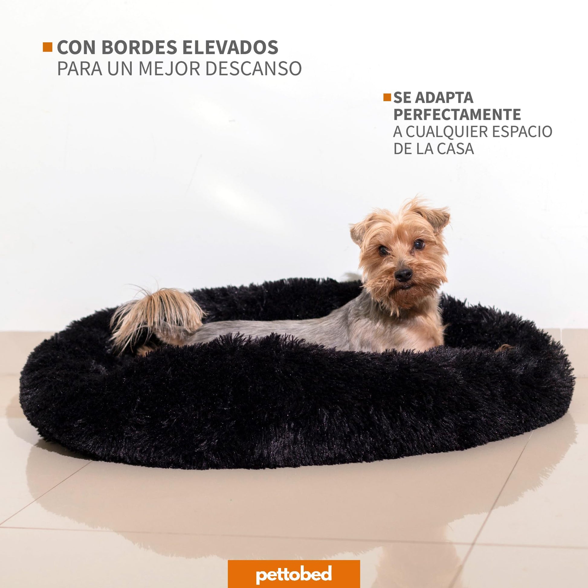 Cama Redonda Antiestrés para Mascotas PET TO BED Negra Pequeña Afelpada Esponjosa Cómoda