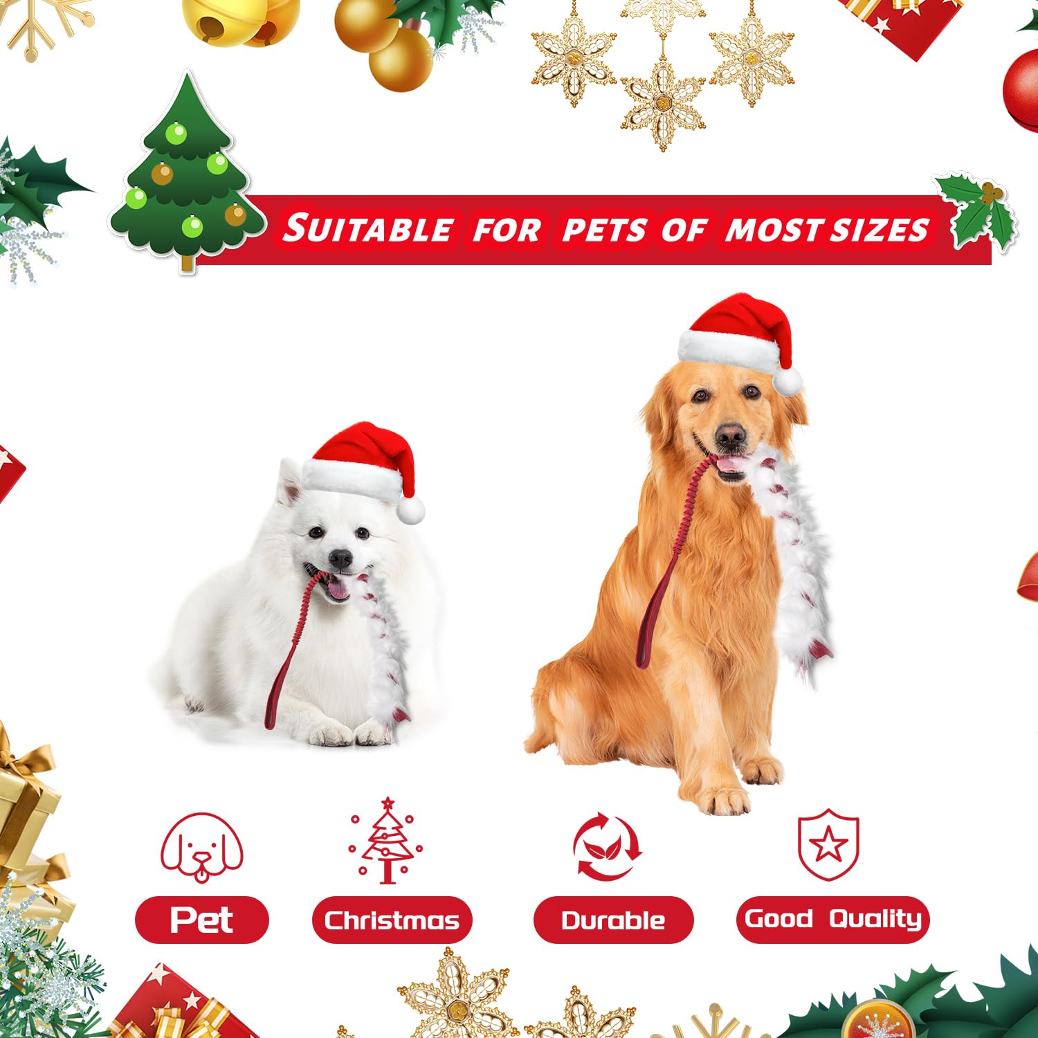 wodoca Juguetes de Navidad para perros con cuerda para perros, juguetes  para mascotas y cachorros, juguetes agresivos, fácil de grapar, juguete  para
