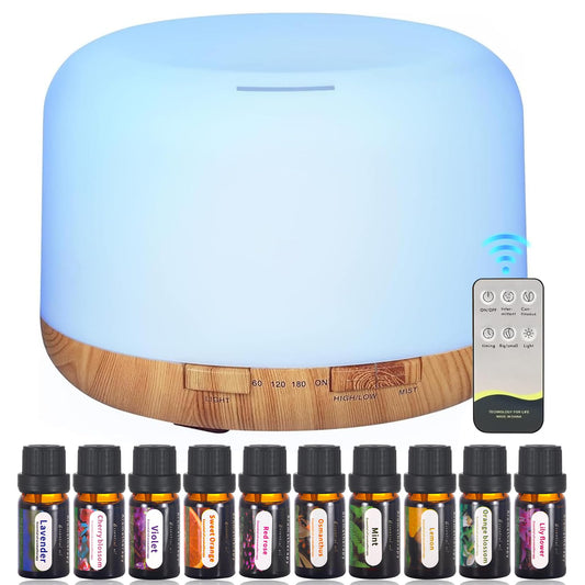 Difusor de Aceites Esenciales：Humidificador de aire 500ml, humificador de aromas - Temporizadores con Control Remoto7 Colores difusor de aromas, Ideal para Habitación, Oficina, Meditación o Yoga