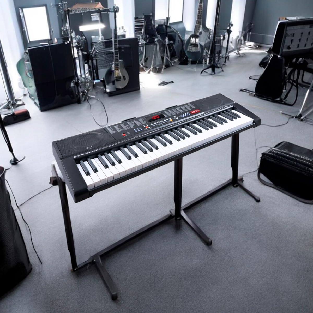 Teclado 61 Teclas con Luz USB AUX Rec Función Enseñanza 255 Ritmos Tonos 61 Percusiones